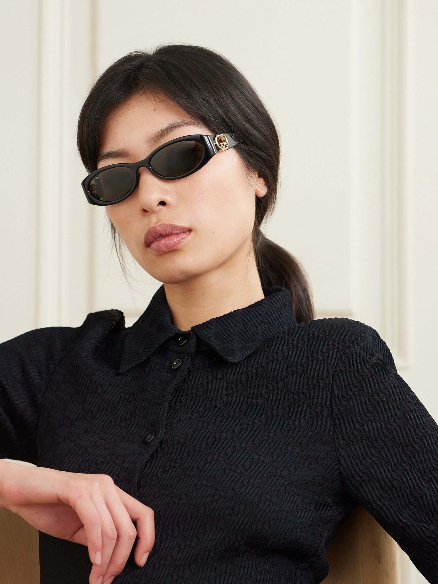 Oval-frame tortoiseshell acetate sunglasses Brown - 2