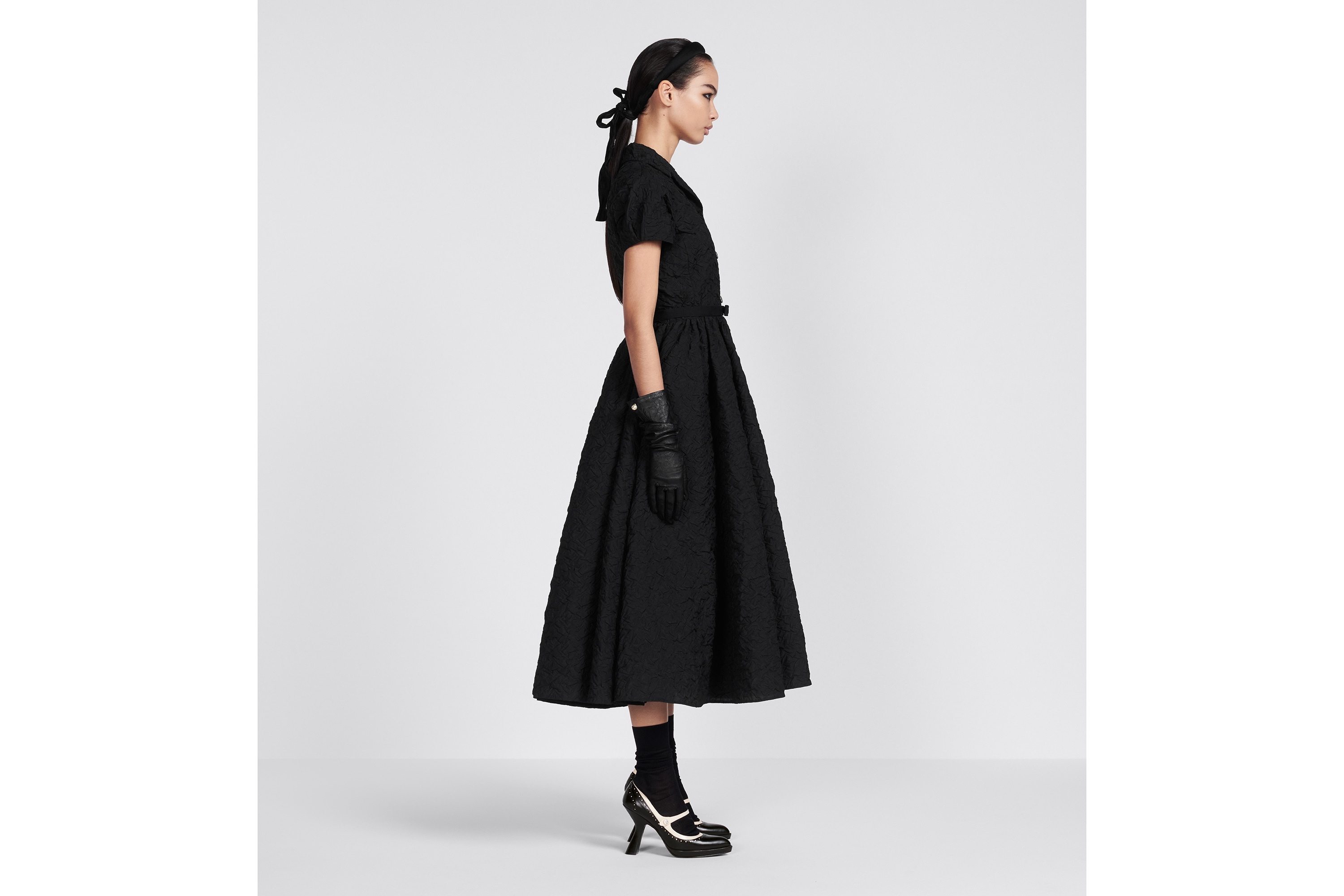 Flared Mid-Length Dress with Puff Sleeves - 5