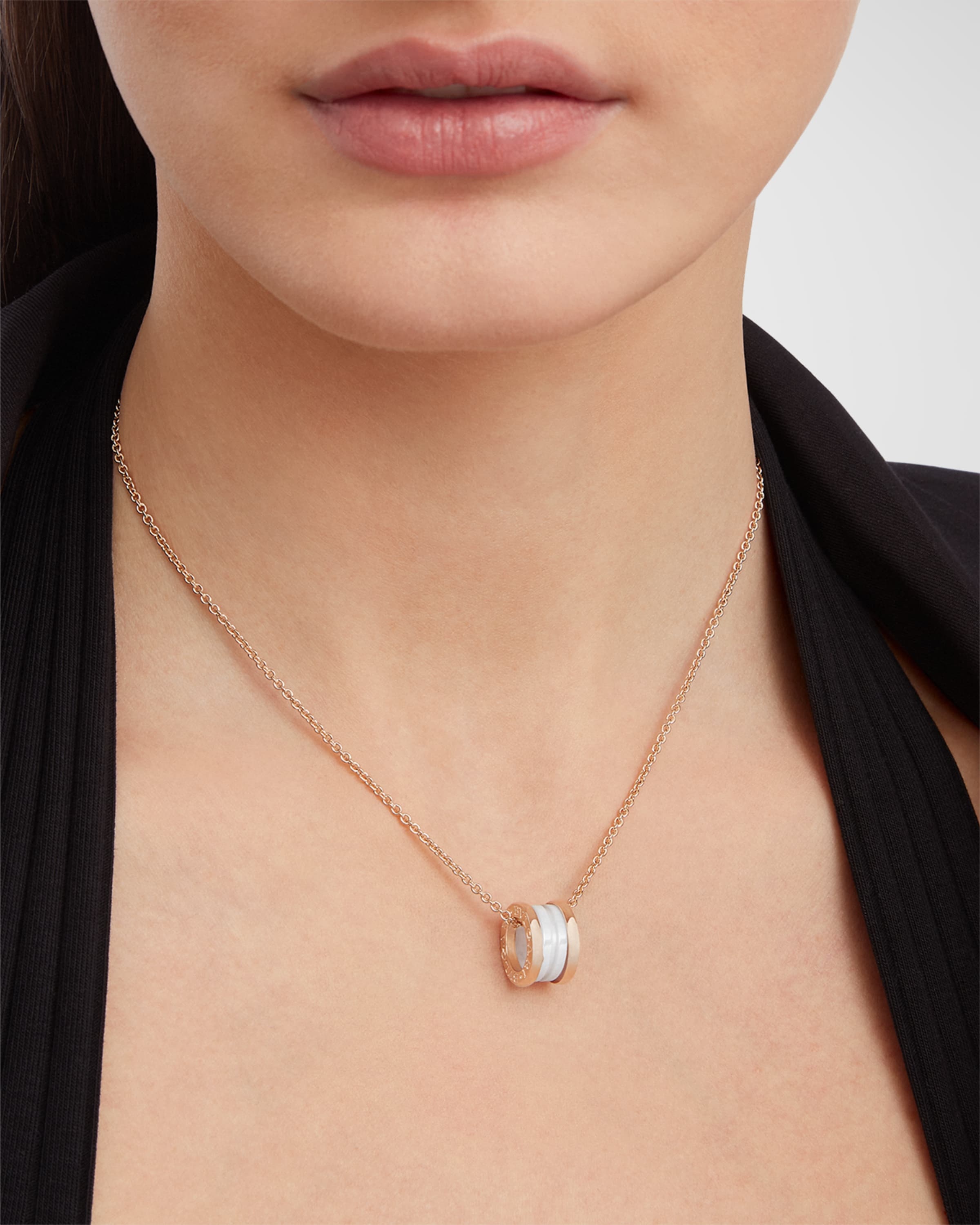 B.Zero1 Pendant Necklace in Pink Gold and White Ceramic - 3