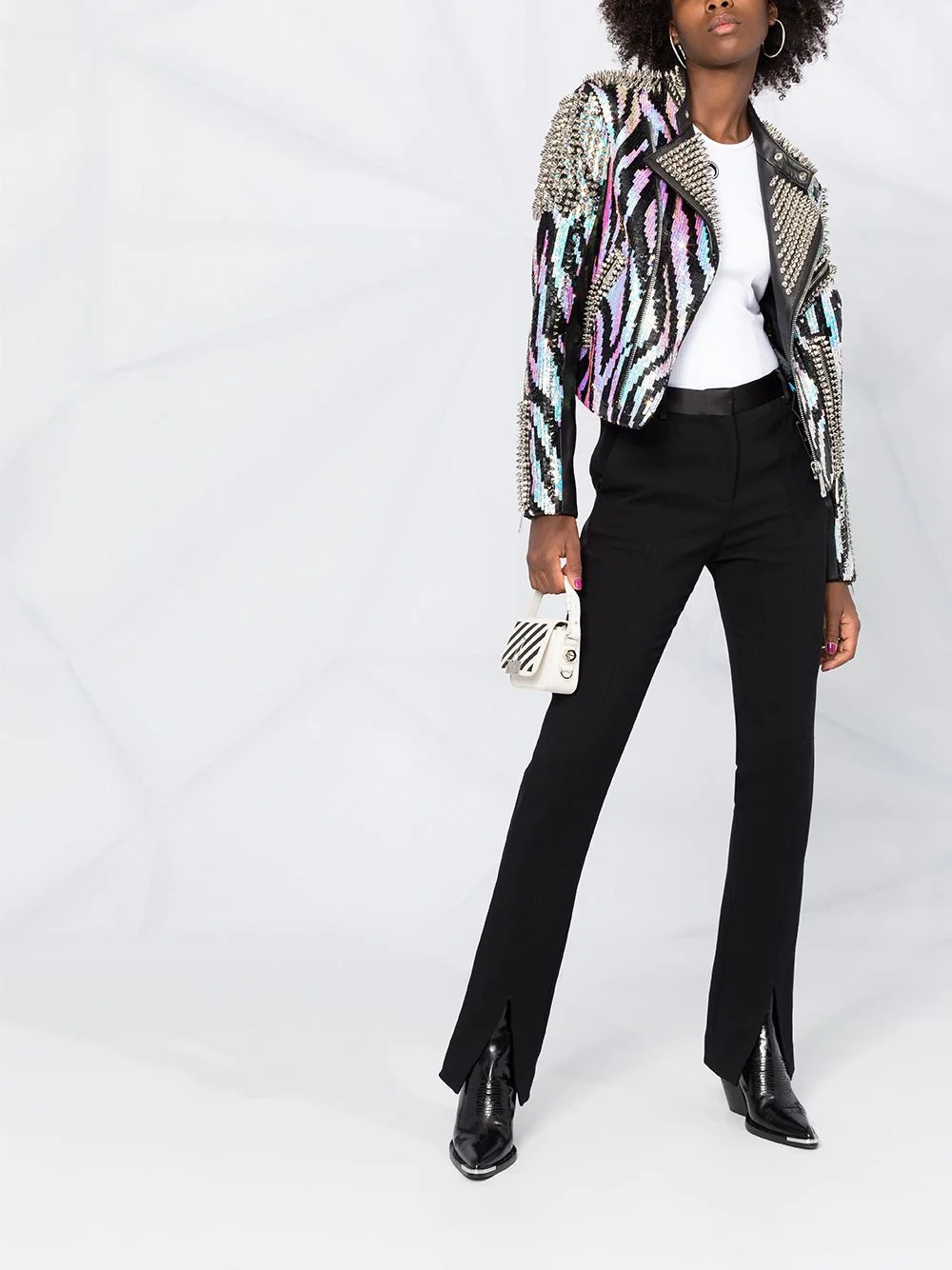 zebra leather biker jacket - 2