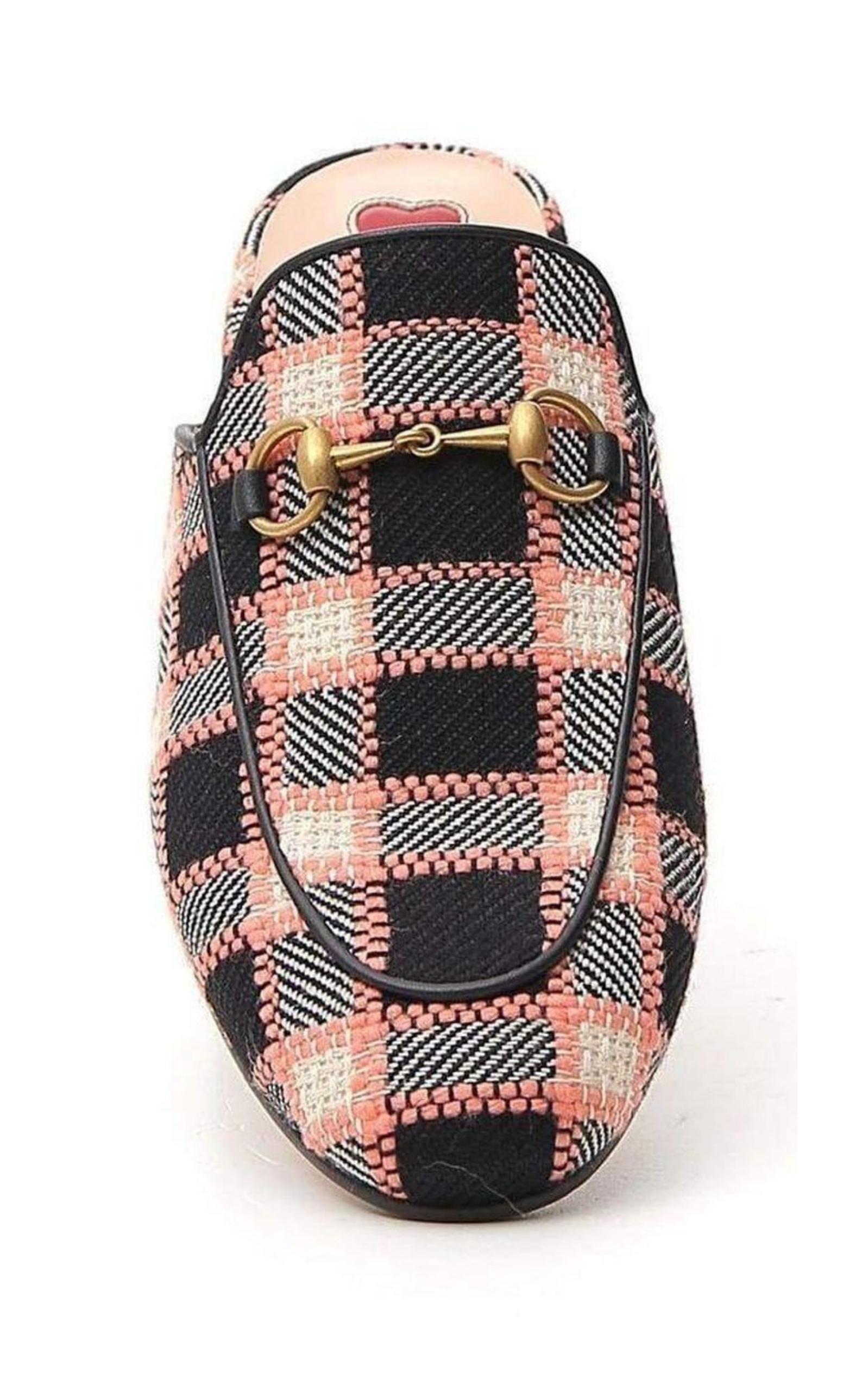 Princetown Tweed Check Woven Mules - 4