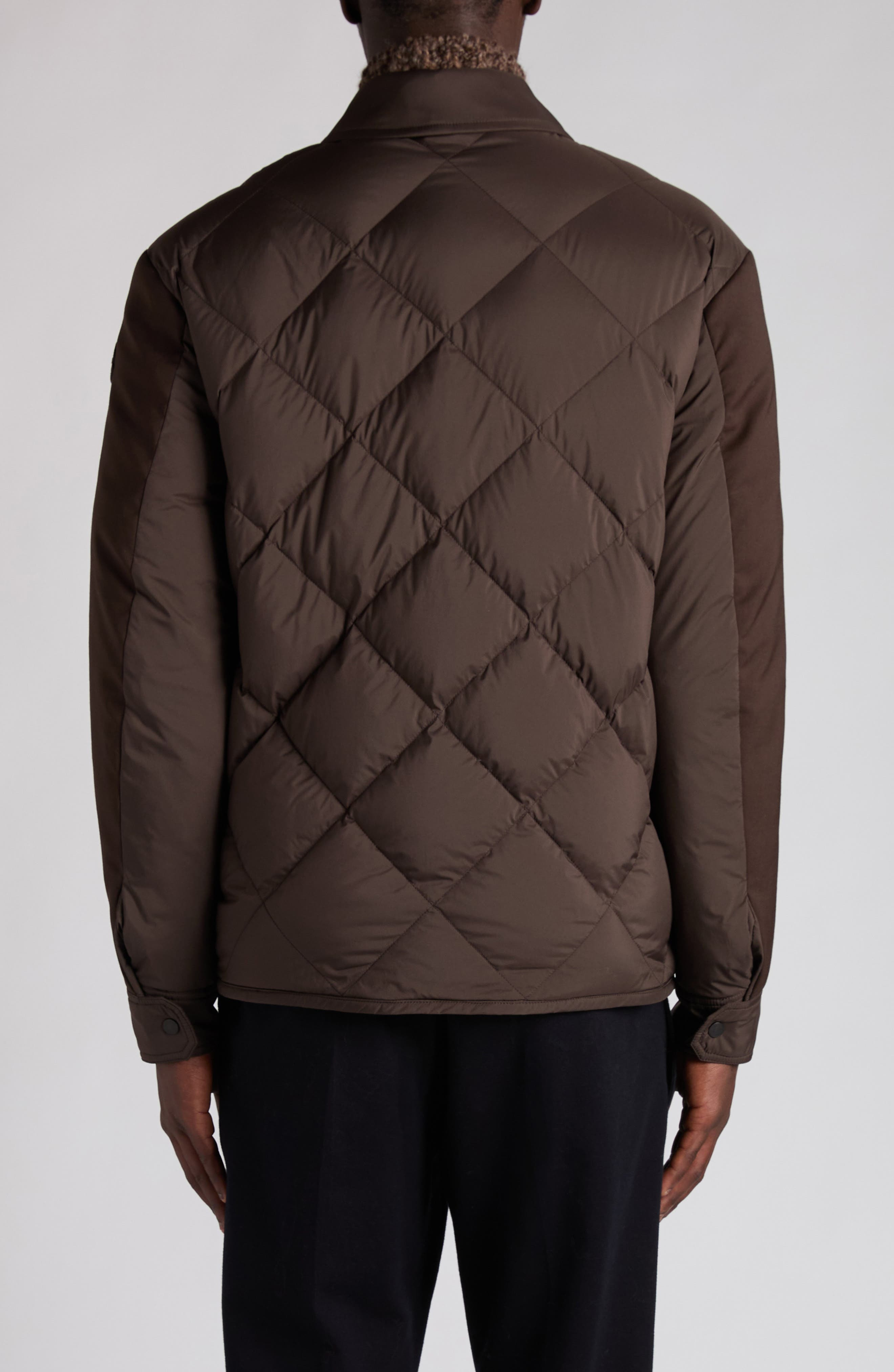 Moncler Aiguille Mixed Media Down Shirt Jacket in Brown at Nordstrom - 3