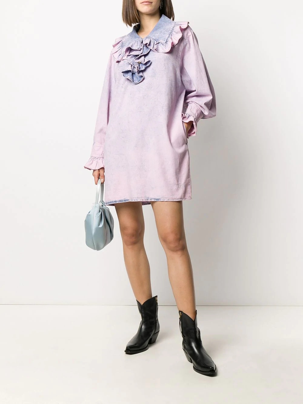 ruffled bleached denim dress - 2