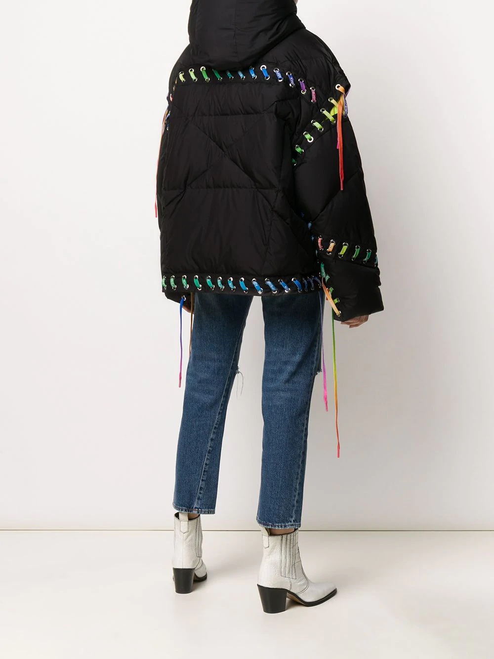 contrasting lace-up puffer jacket - 4