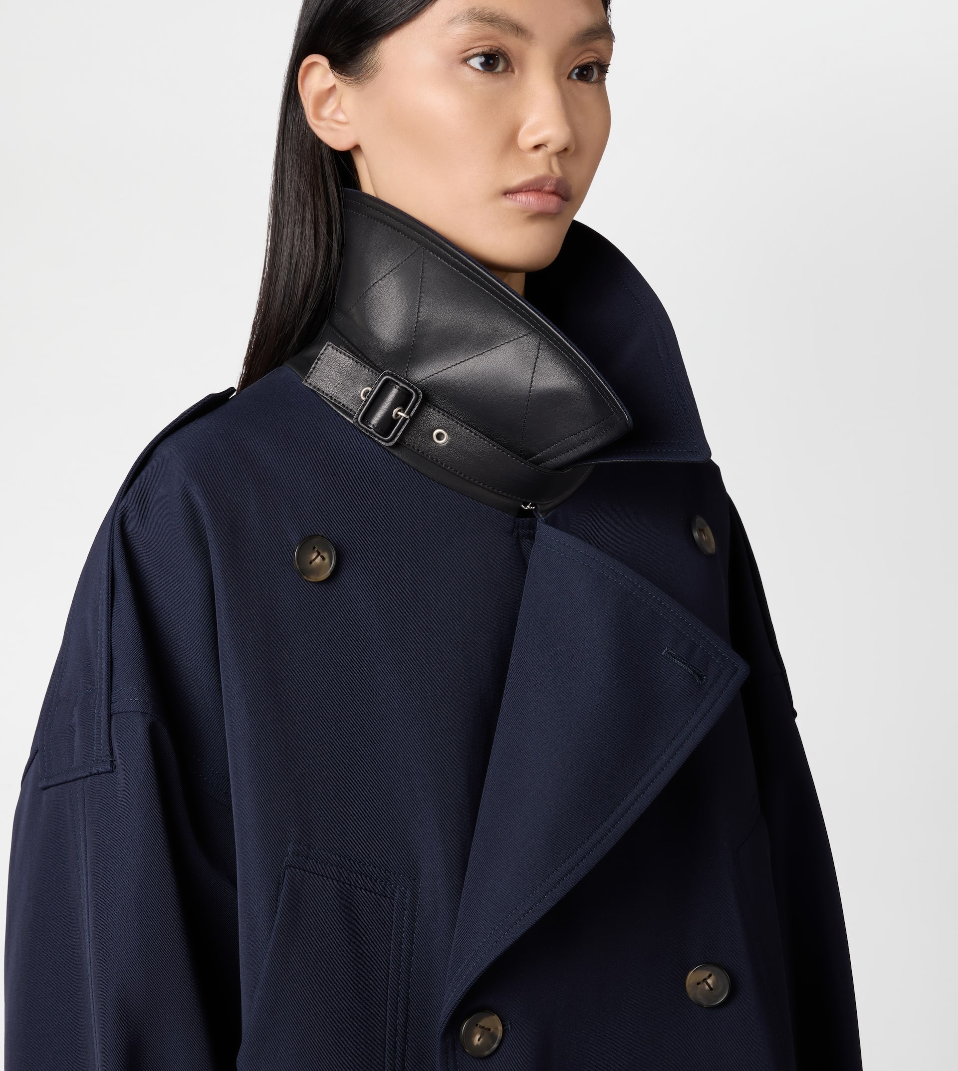 WOOL BLEND SHORT TRENCH COAT - BLUE - 5