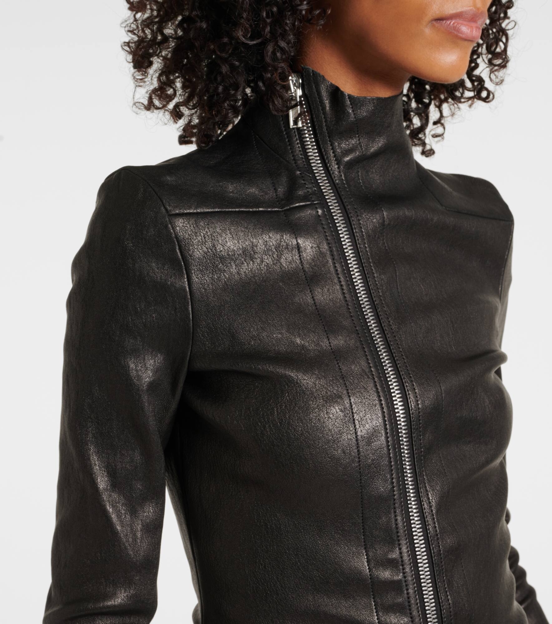 Gary asymmetric leather and cotton jacket - 4