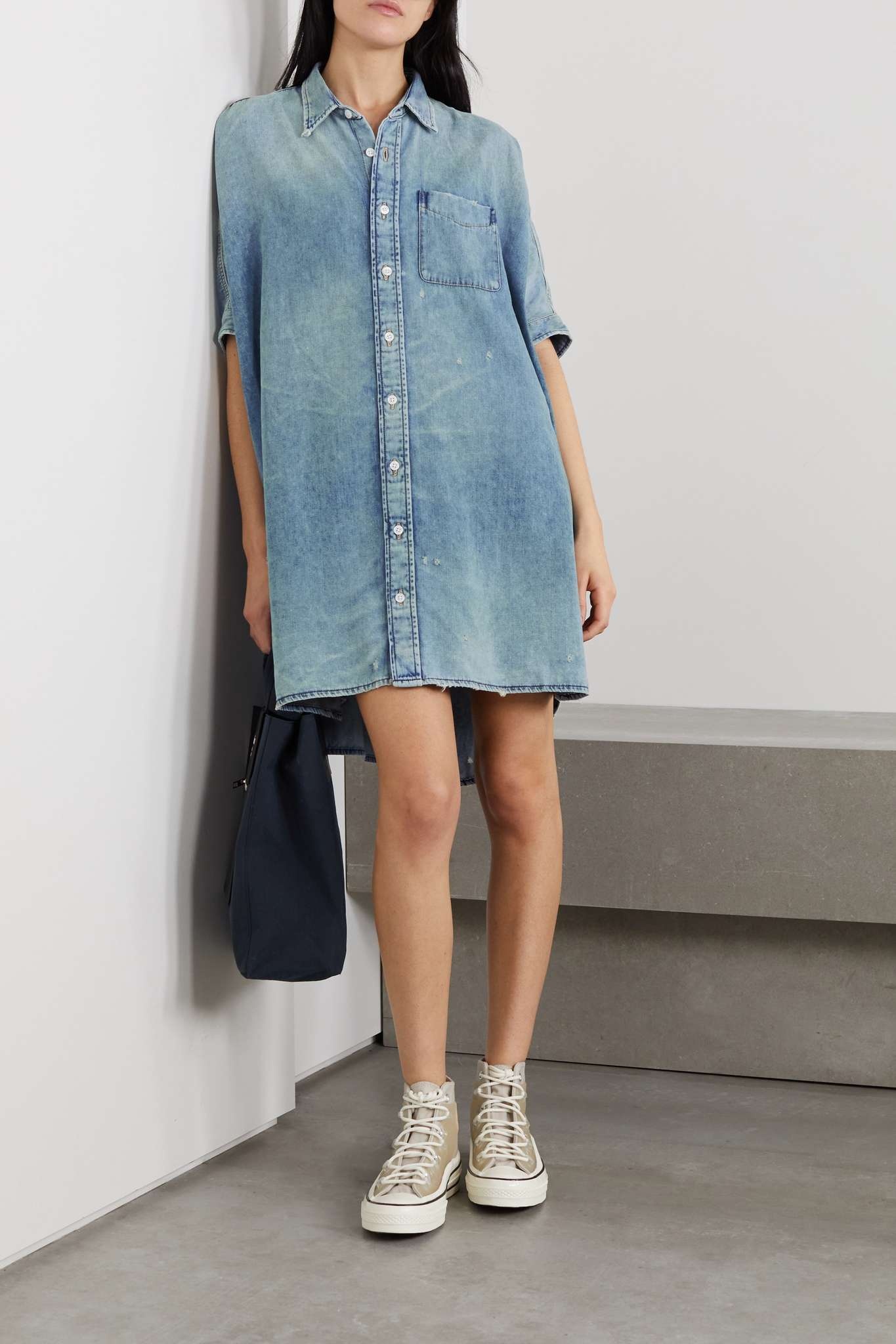 Distressed denim shirt dress - 2