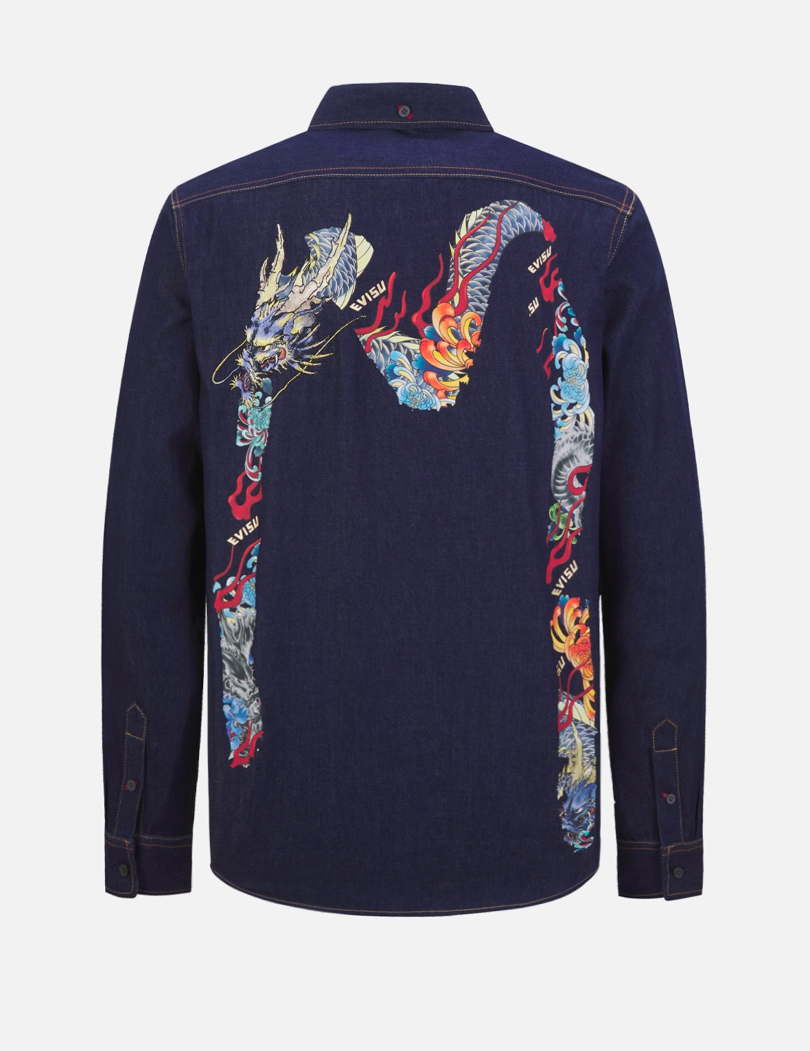 DRAGON-EMBROIDERED DAICOCK PRINT DENIM SHIRT - 2