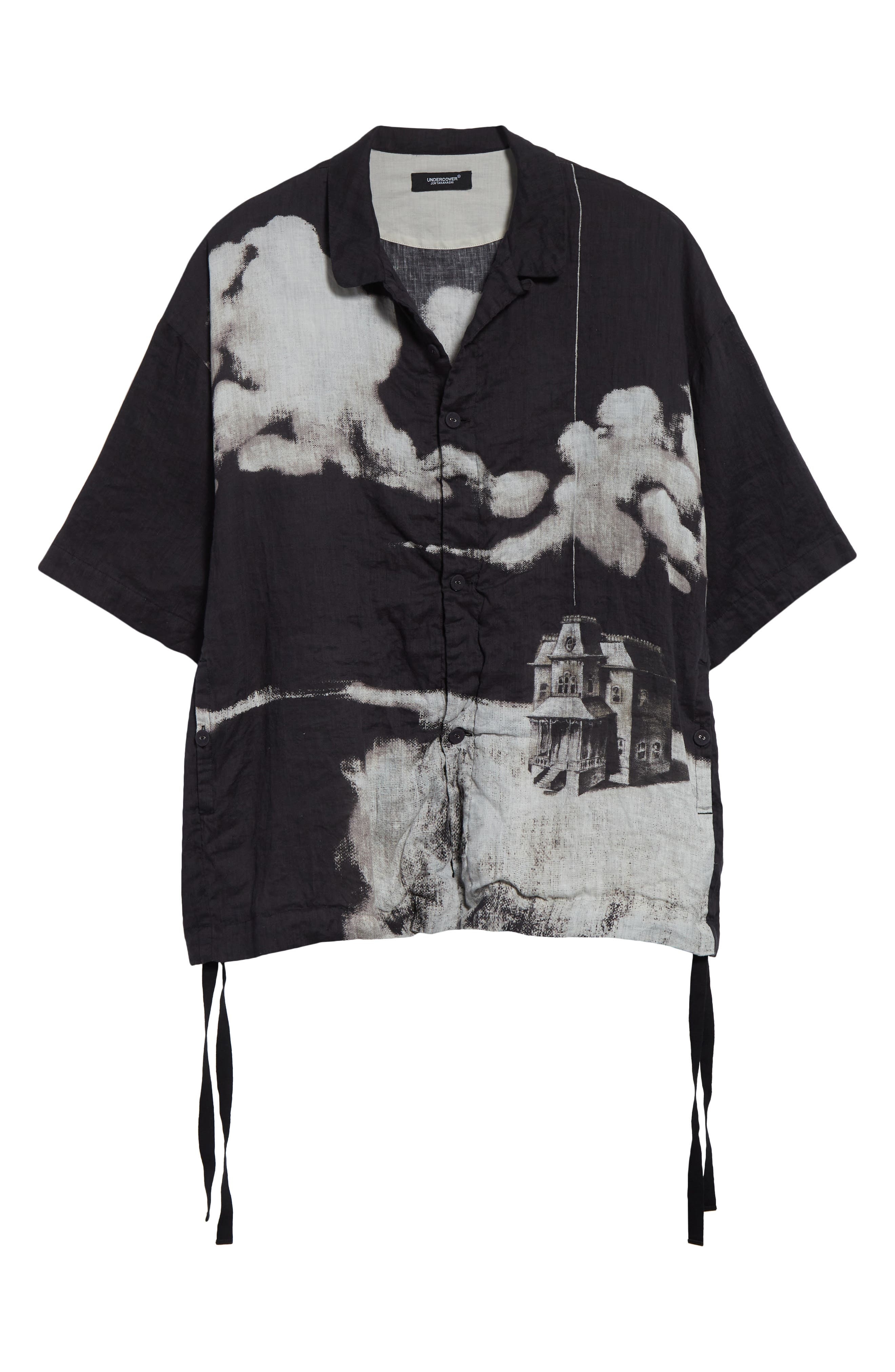 Undercover Oversize Short Sleeve Linen Button-Up Shirt in Black Base at Nordstrom - 5