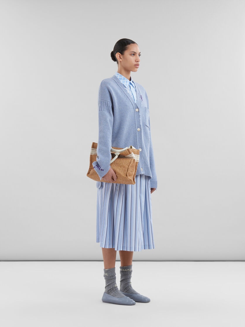 BLUE STRIPED ORGANIC POPLIN ELASTICATED MIDI SKIRT - 5