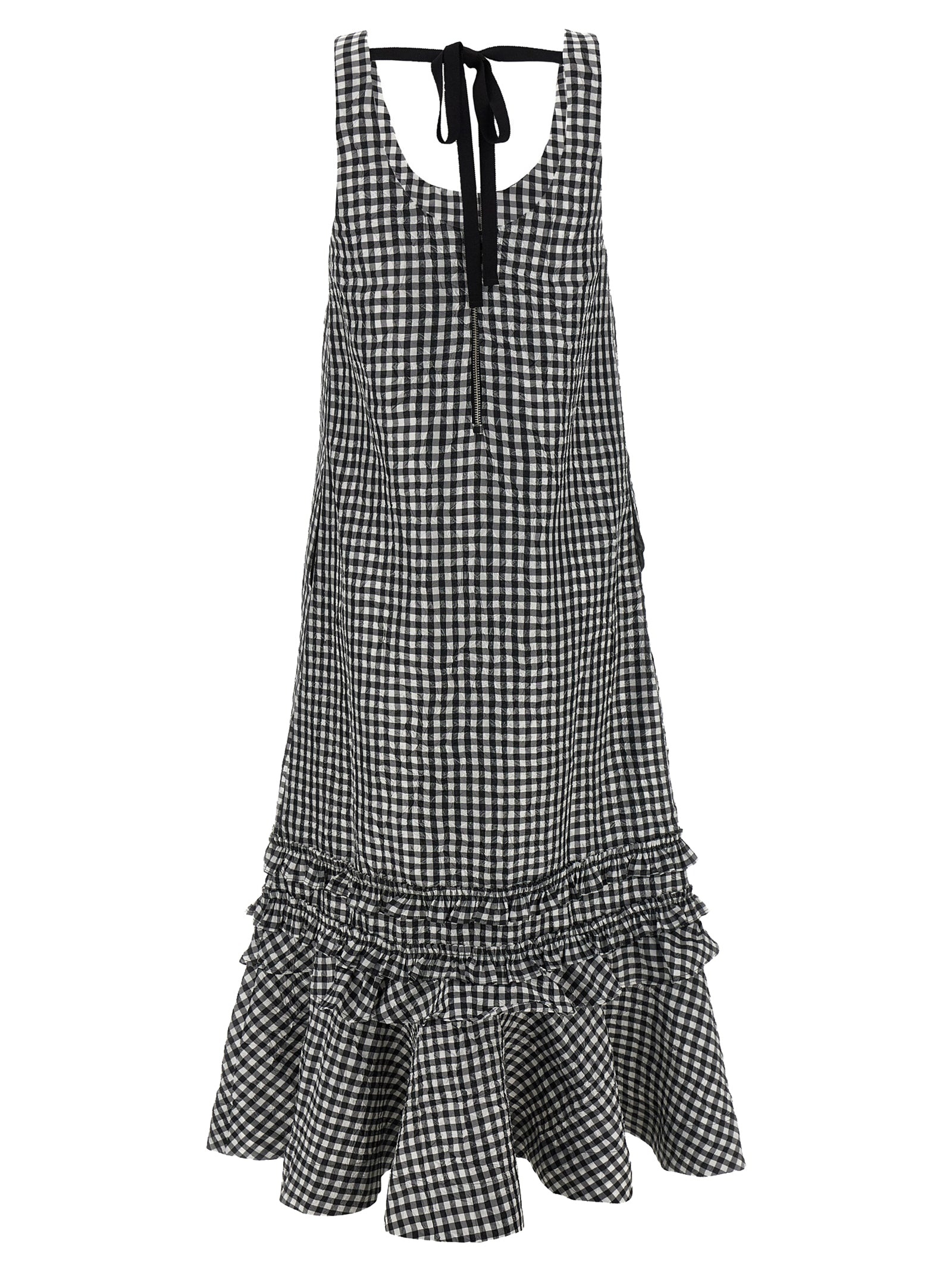 Crinkled Check Long Dresses Black - 2
