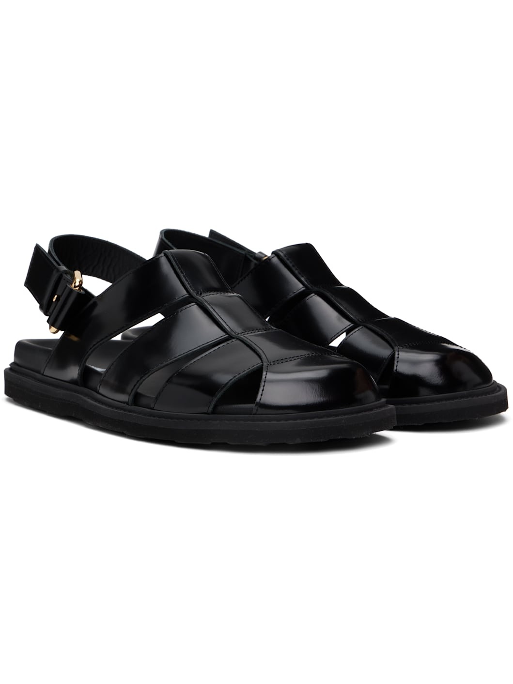 Black Brushed Calf Leather Sporty Sandals - 4