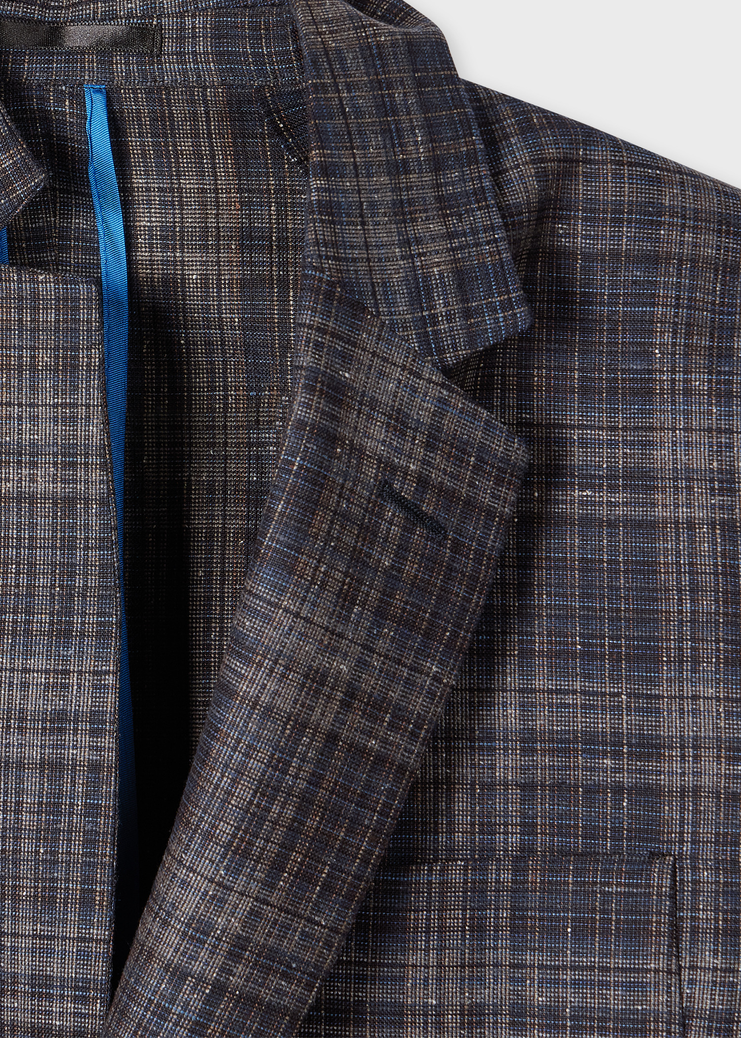 Brown and Navy Check Silk-Wool Patch-Pocket Blazer - 2