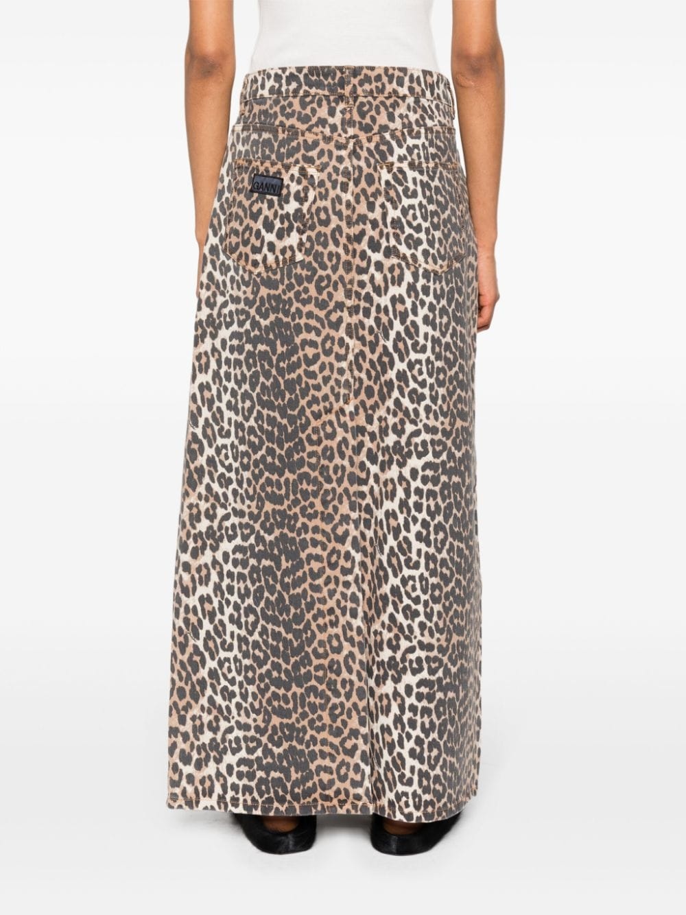 high-waisted leopard-print denim midi skirt - 4