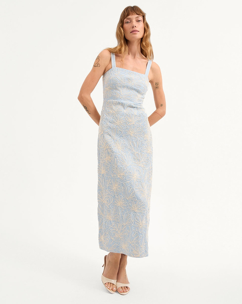 VERONICA BEARD ELLA EMBROIDERED MIDI DRESS outlook