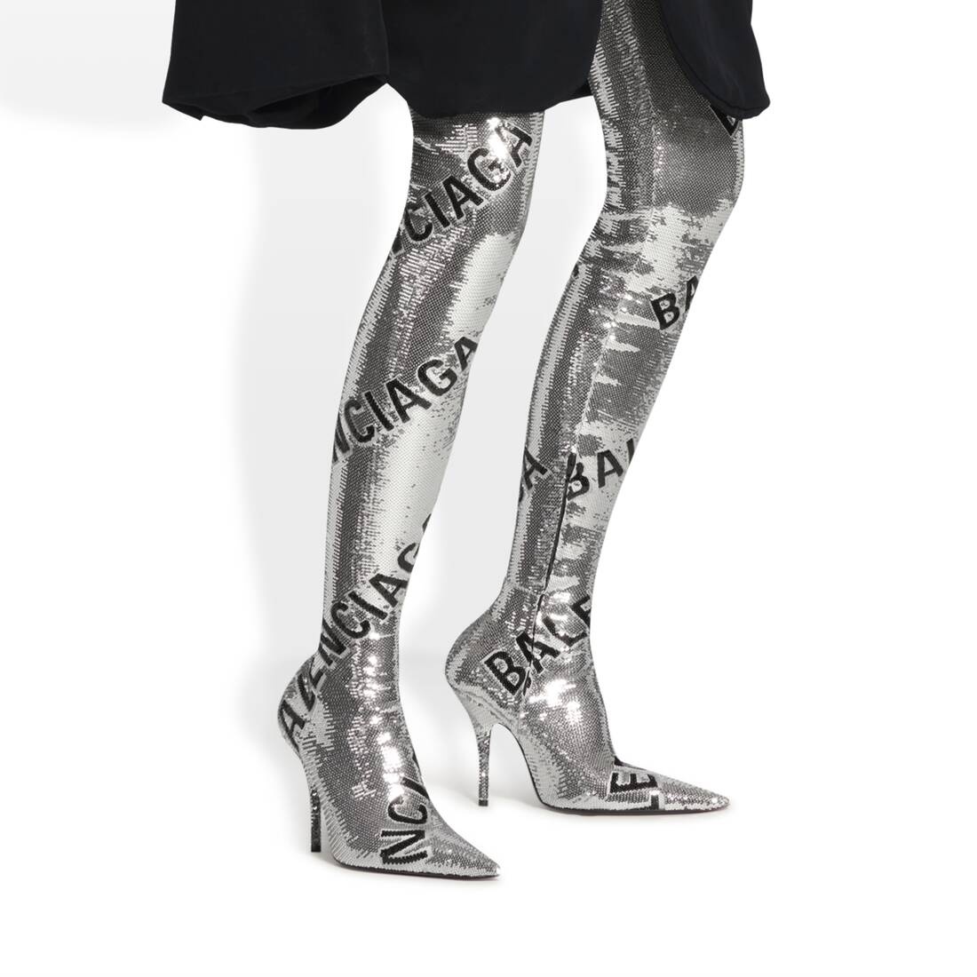 Women's Knife 110mm Over-the-knee Allover Logo in Silver - 8