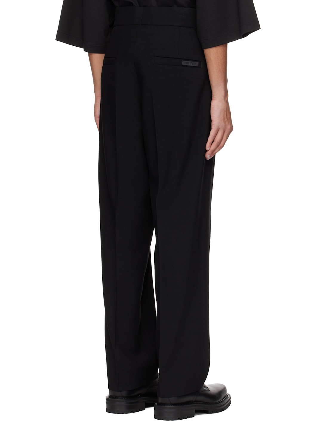 Black Wool Gabardine Single Pleat Trousers - 3