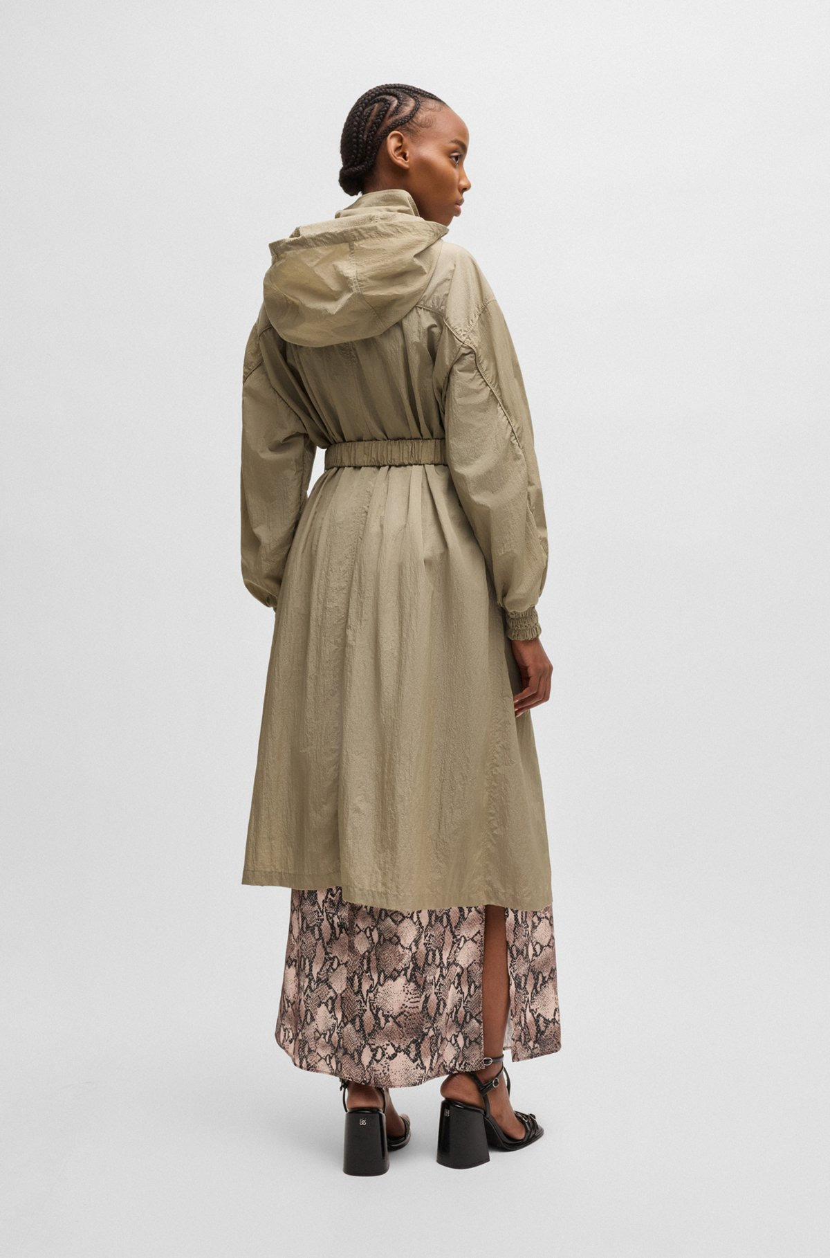 LONG-LENGTH BELTED PARKA JACKET IN SEERSUCKER FABRIC - 4