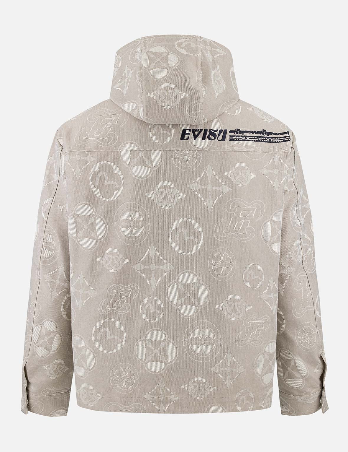 Allover Kamon and Seagull Jacquard Relax Fit Hooded Jacket - 2