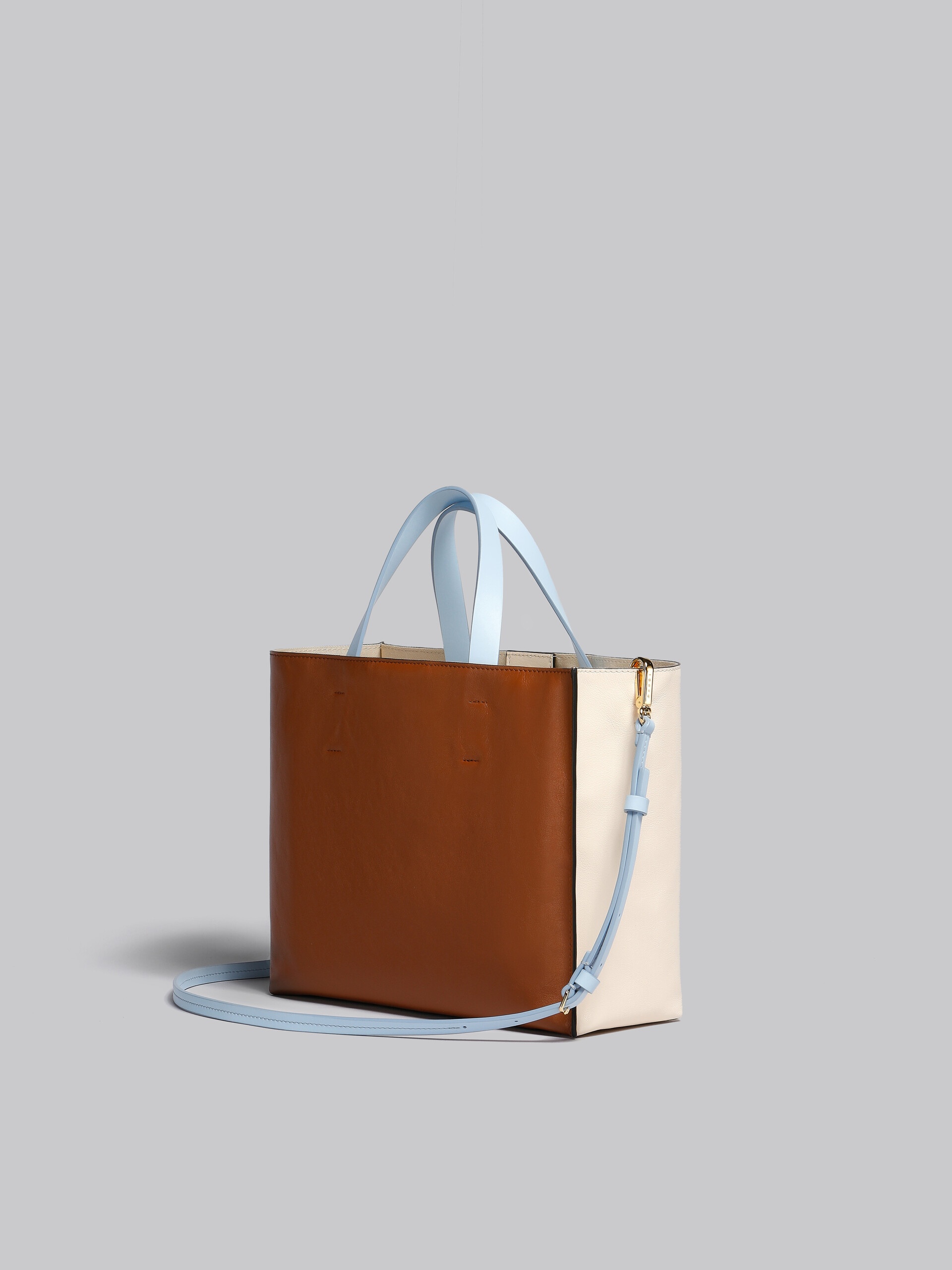 MUSEO SOFT BAG E/W IN WHITE BROWN AND LIGHT BLUE LEATHER - 3