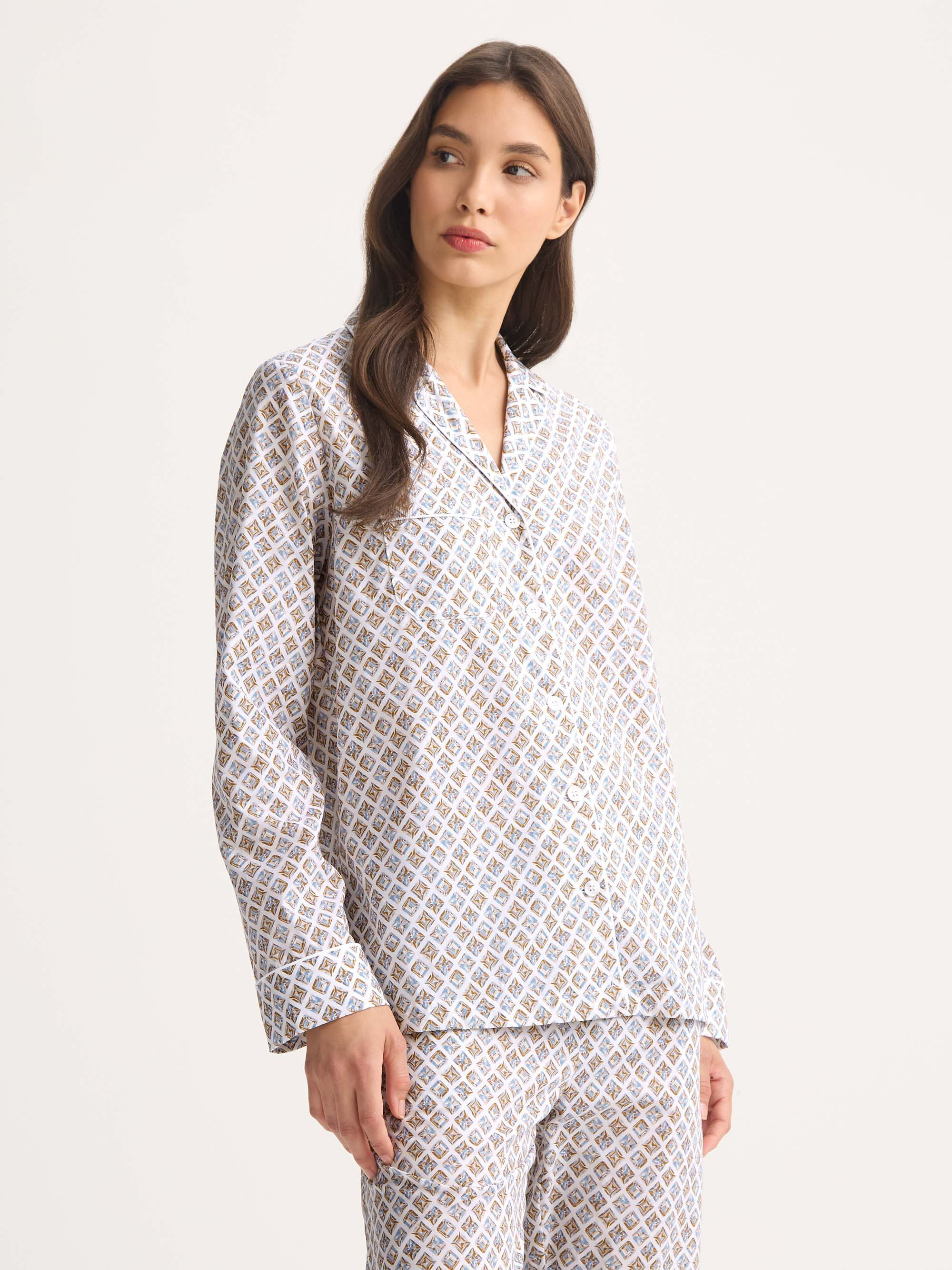 Women's Pajamas Cotton Batiste Neutral White Diamond Print - 2