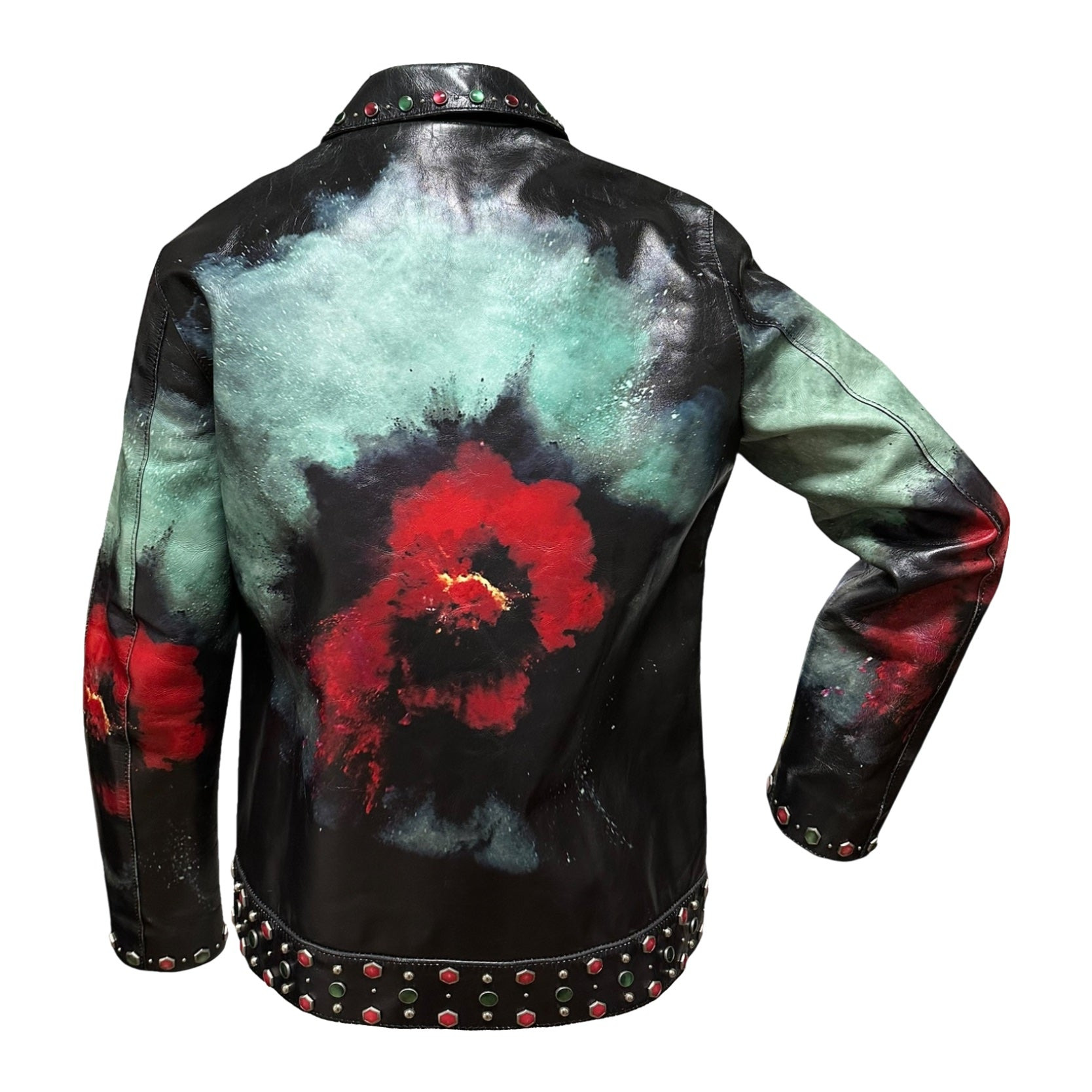 UNDERCOVER Spring Summer 2016 "Greatest" Flower Print Studs Leather Jacket - 2