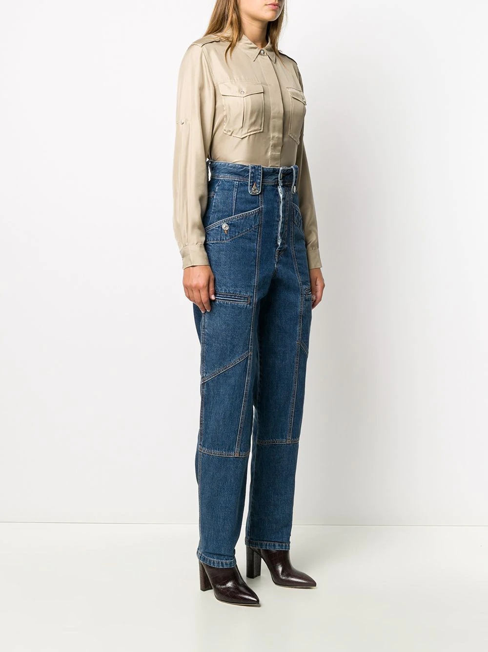 high-waisted denim trousers - 3