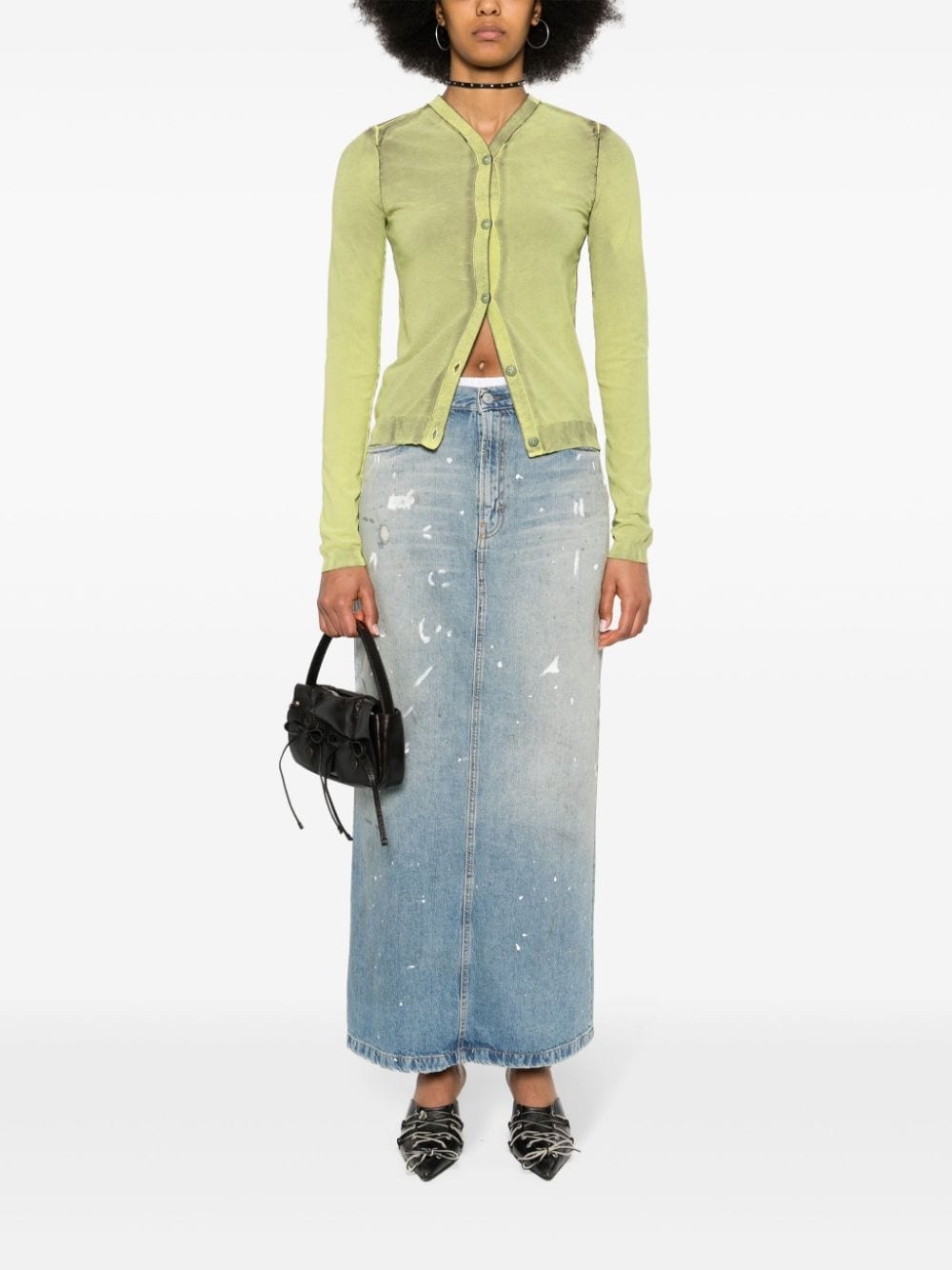 paint-splatter denim maxi skirt - 2