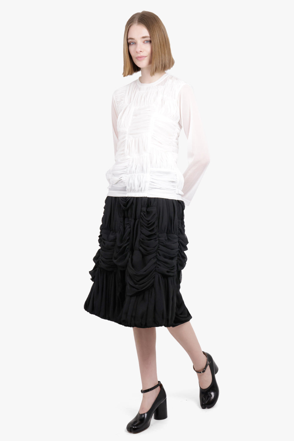 DRAPE RUCHED PANEL DRAWSTRING MIDI SKIRT | BLACK - 2