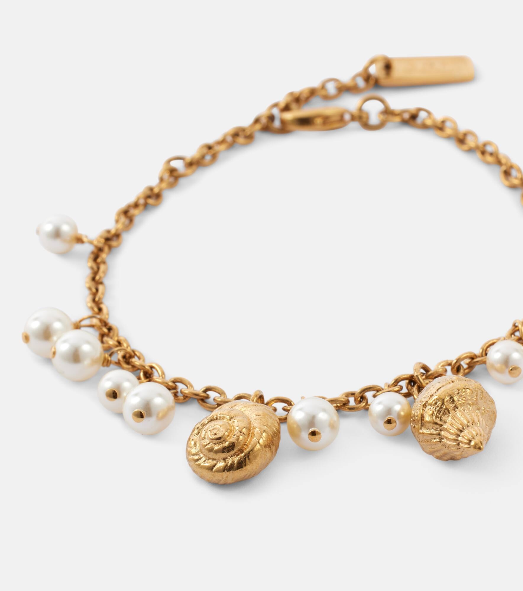 Faux pearls shell-embellished charm bracelet - 4