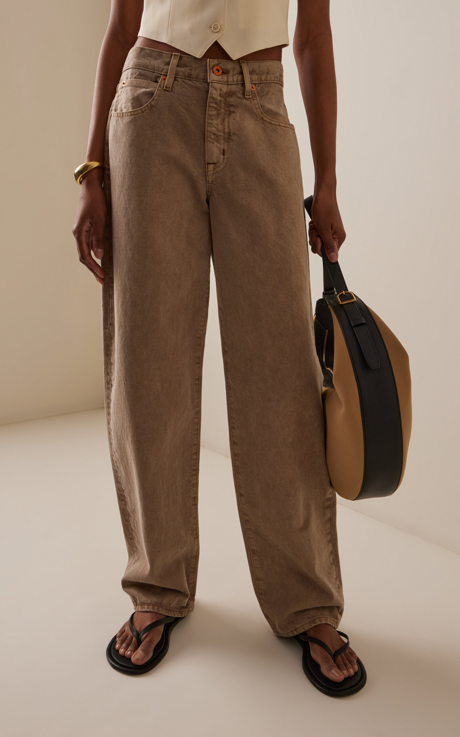 Tess Long Rigid Low-Rise Curve-Leg Jeans brown - 3