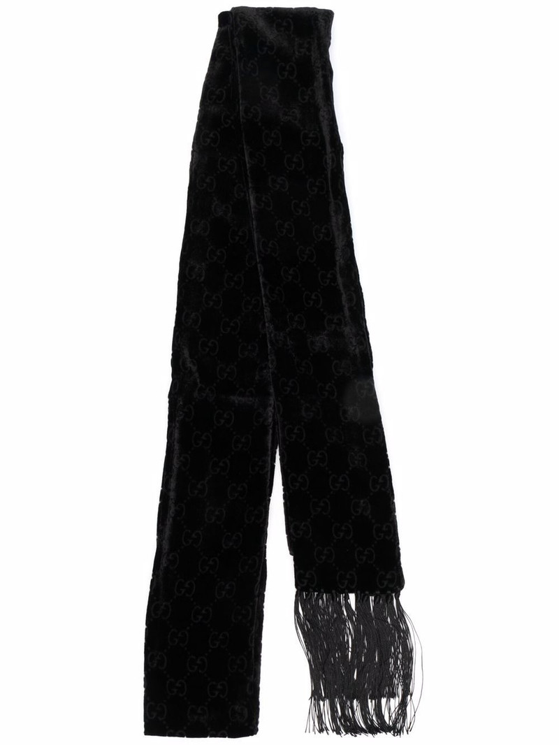 monogram-pattern fringed-edge scarf 1