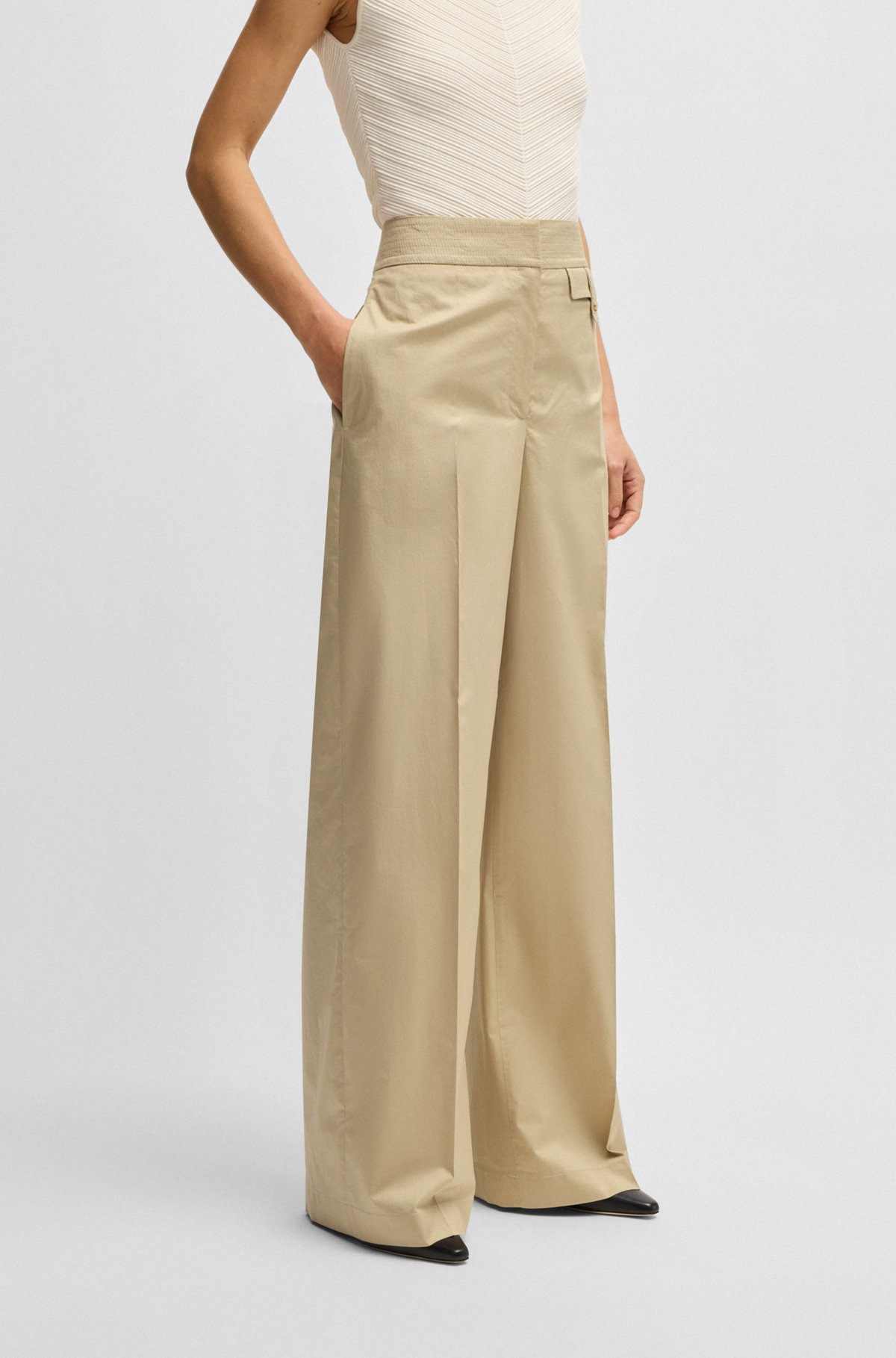 HIGH-WAISTED REGULAR-FIT TROUSERS IN AIRY STRETCH COTTON - 2