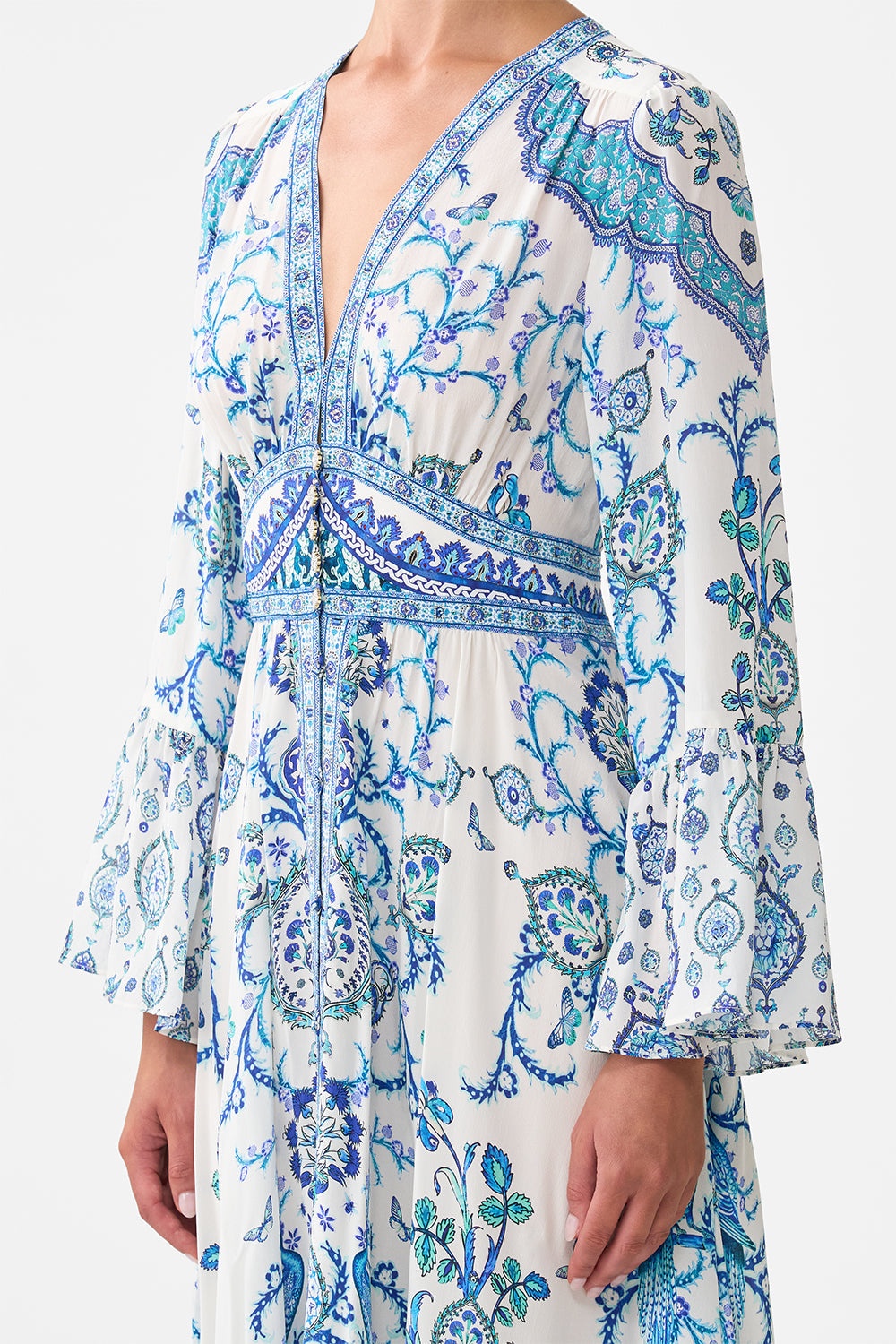 SHAPED WAISTBAND DRESS WITH RUFFLE SLEEVE - 5