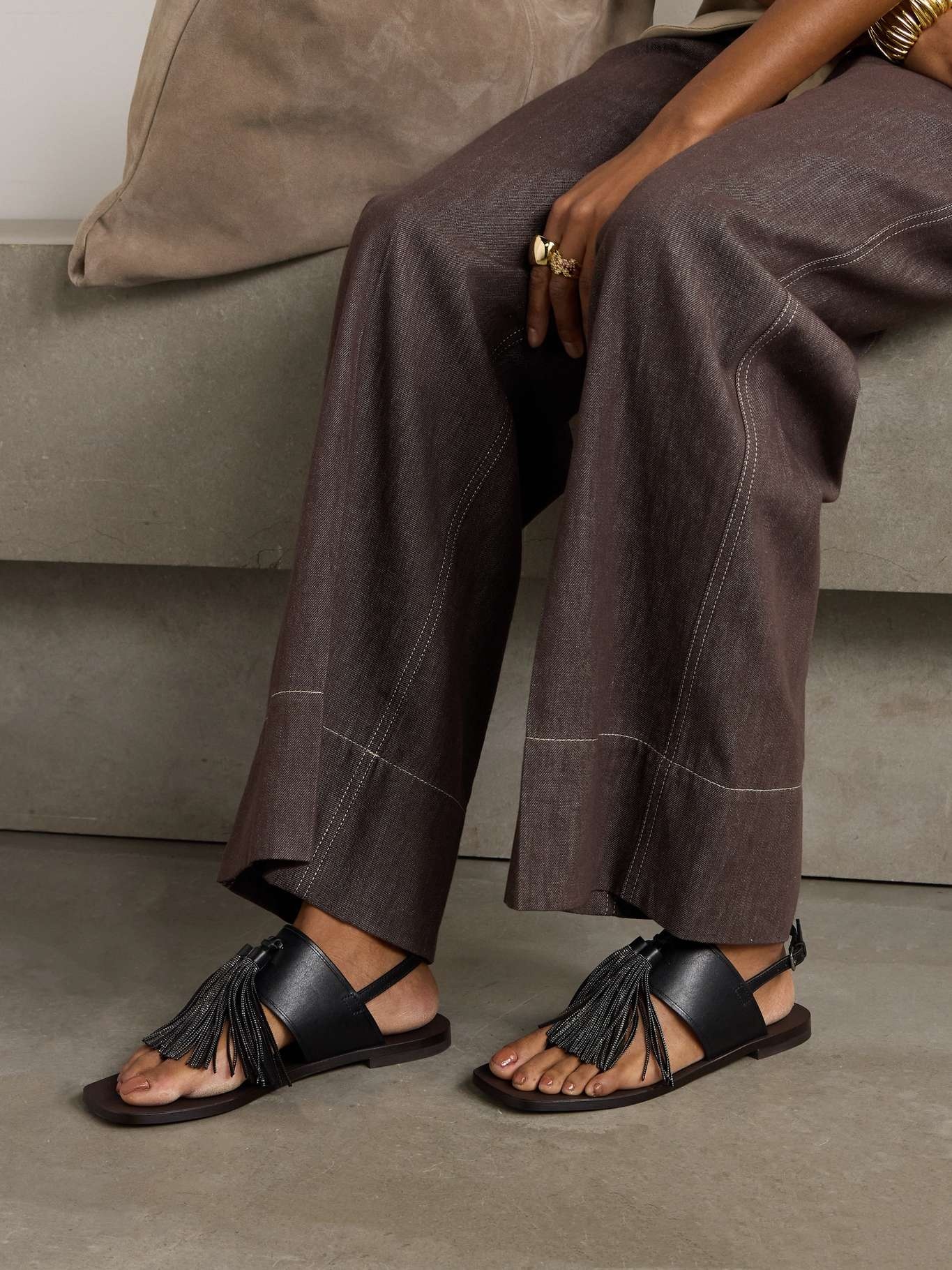 Brunello Cucinelli Bead-embellished tasseled leather sandals