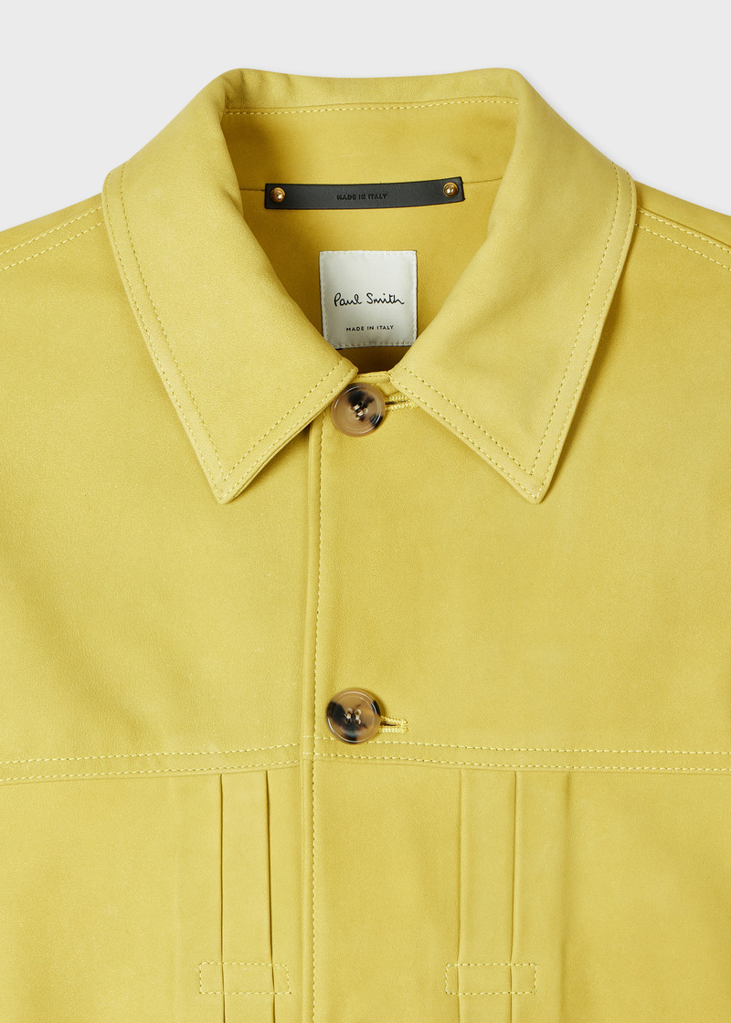 Paul Smith Yellow Nubuck Leather Pleated Trucker Jacket outlook