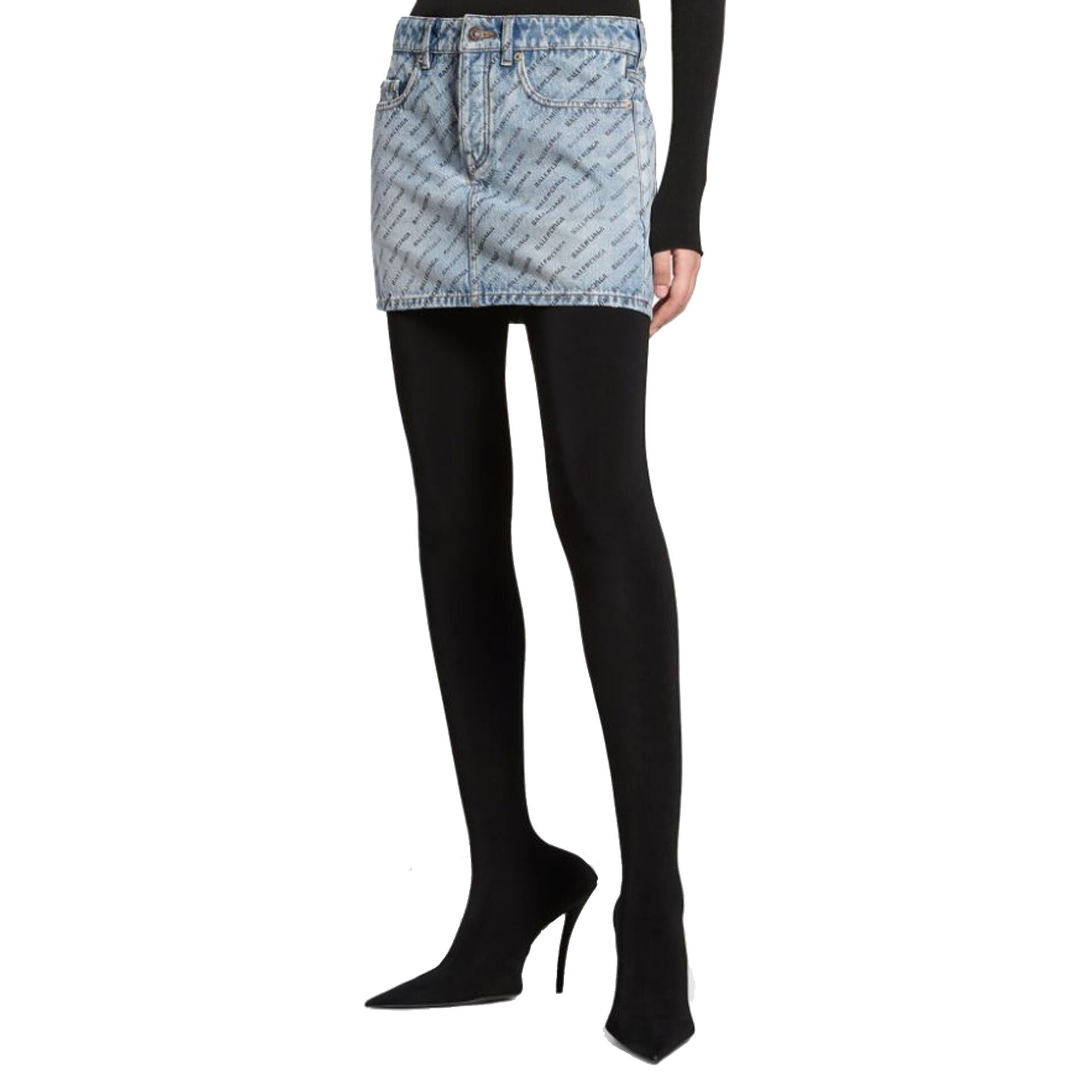 Balenciaga Logo Print Denim Skirt Women - 2