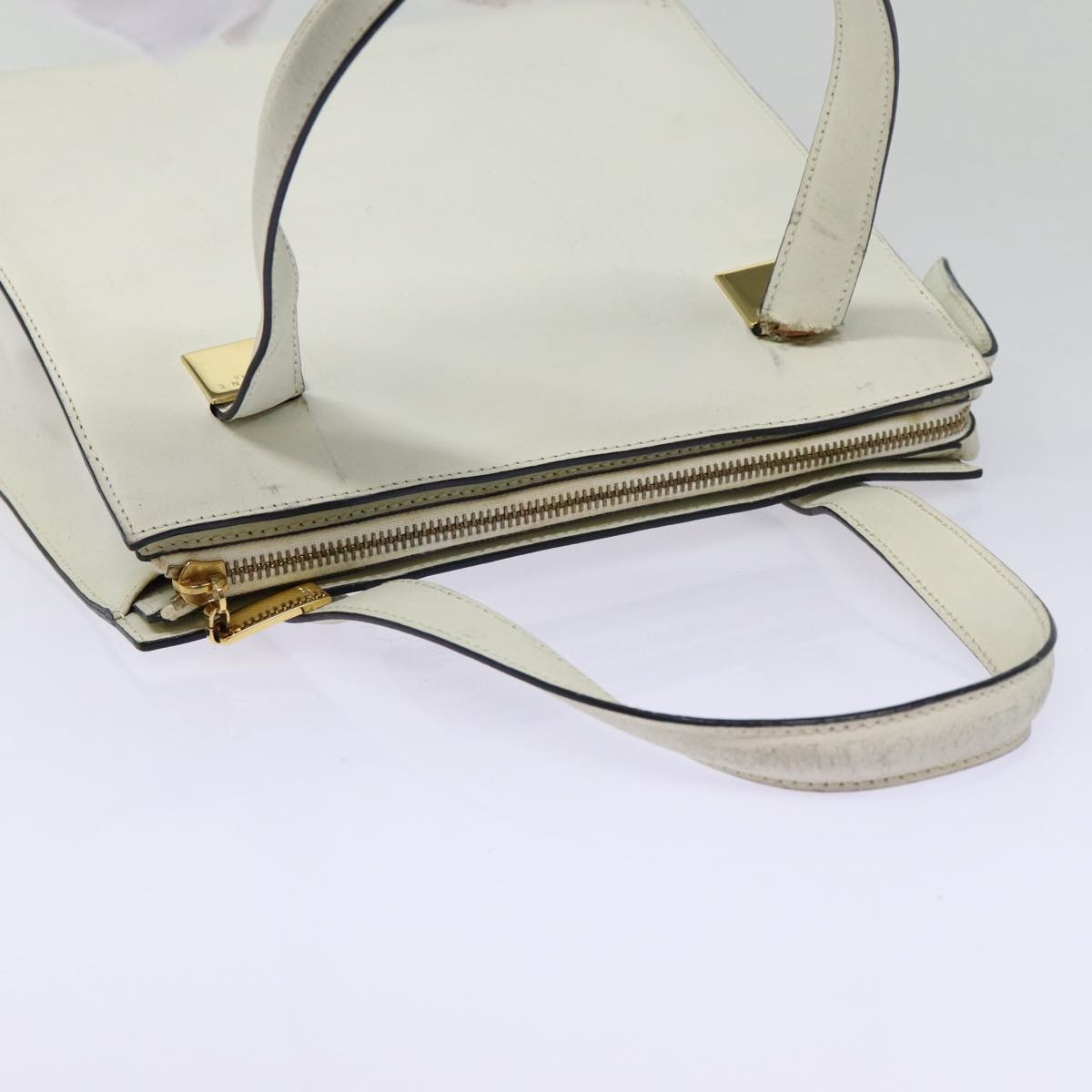 CELINE Hand Bag Leather White Gold - 7