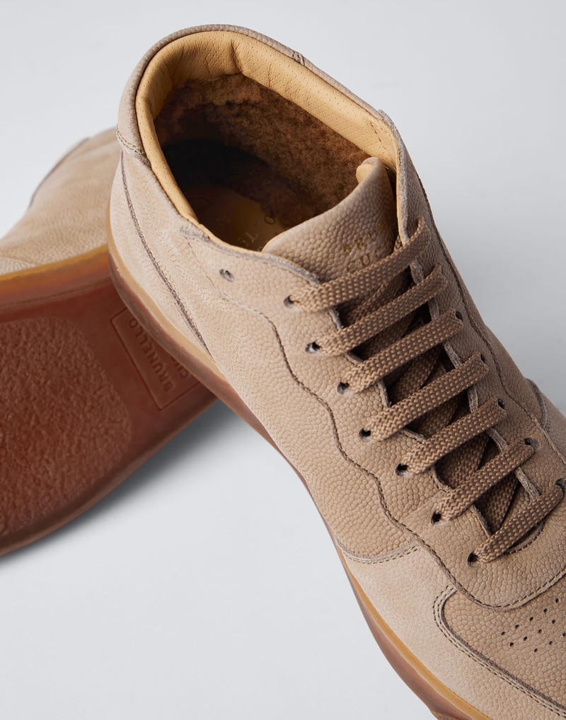 Texture nubuck high-top sneakers with merino shearling lining and natural rubber sole 3