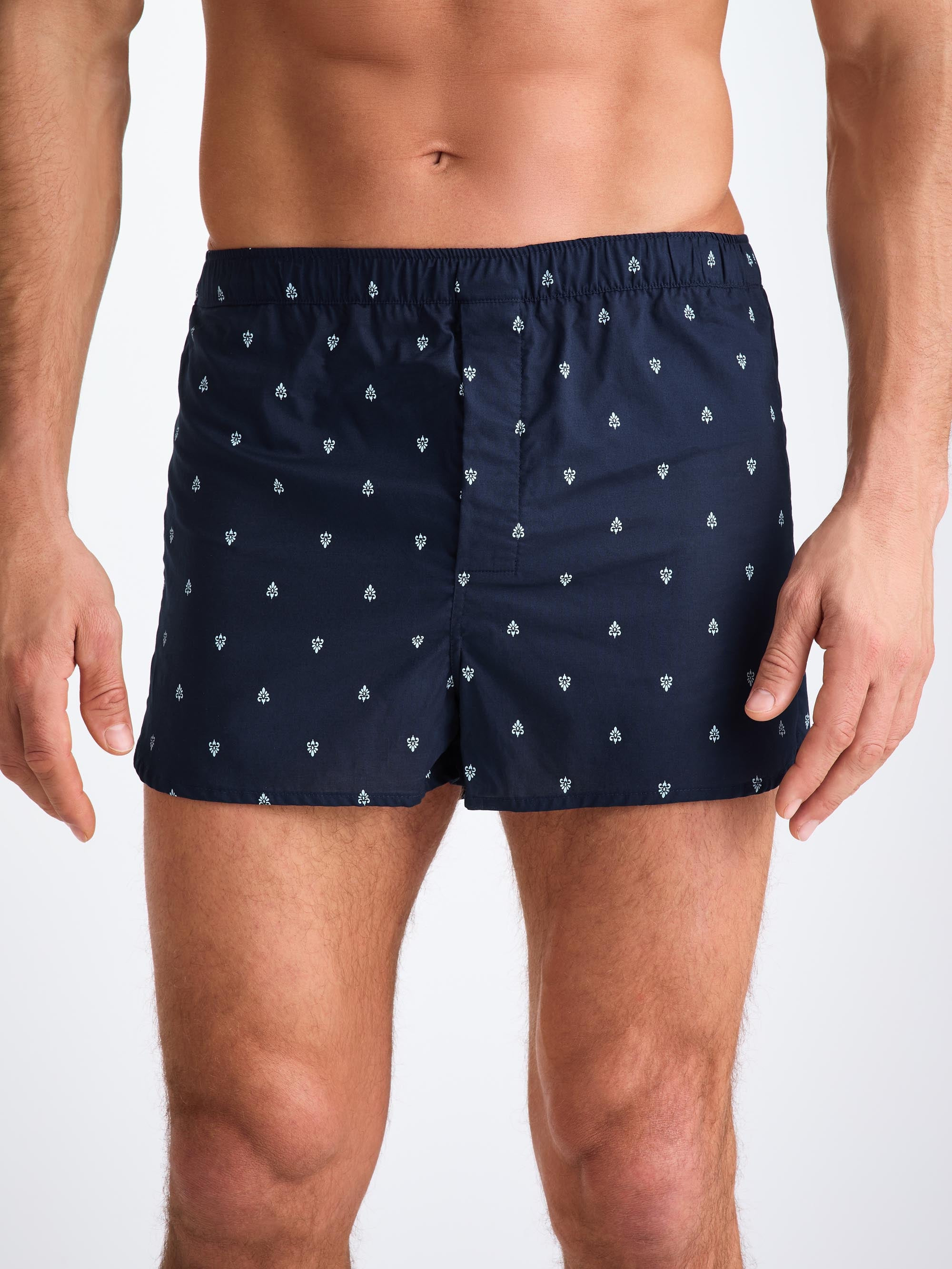 Men's Modern Fit Boxers Cotton Batiste Navy Paisley Motif - 3