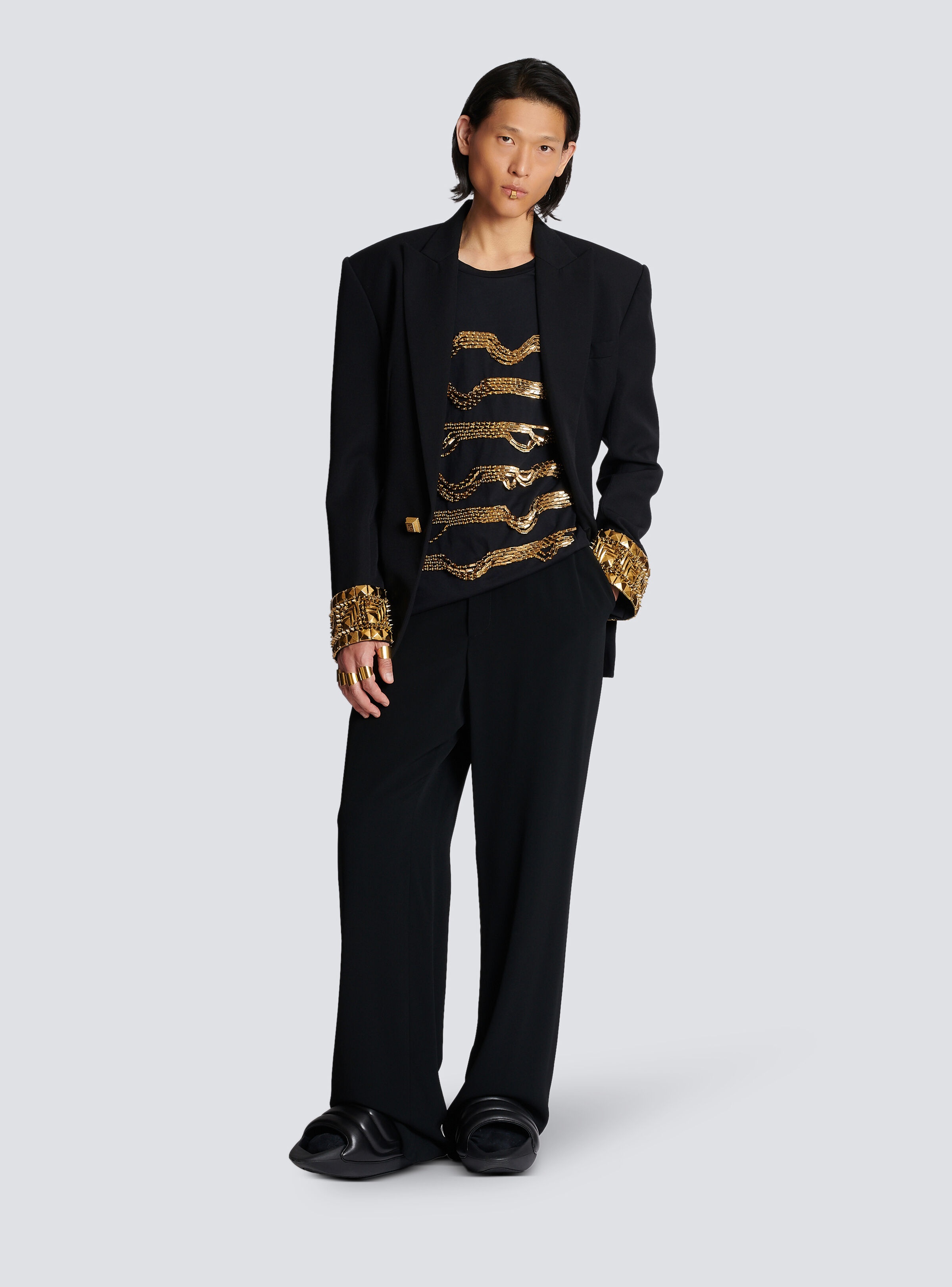 Embroidered cotton T-shirt with destroy stripes - 2
