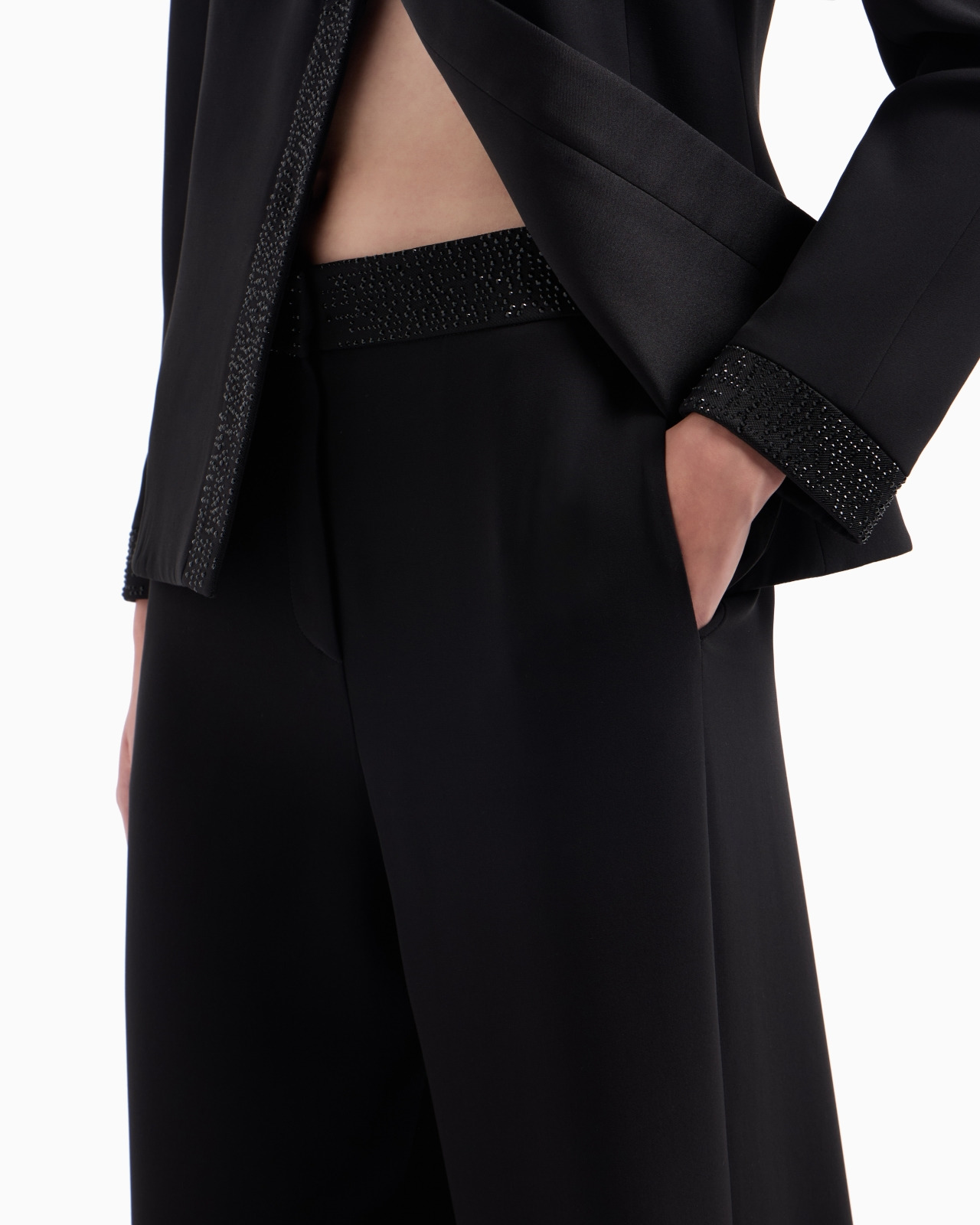 SILK CADY TROUSERS WITH AN EMBROIDERED WAISTBAND - 5