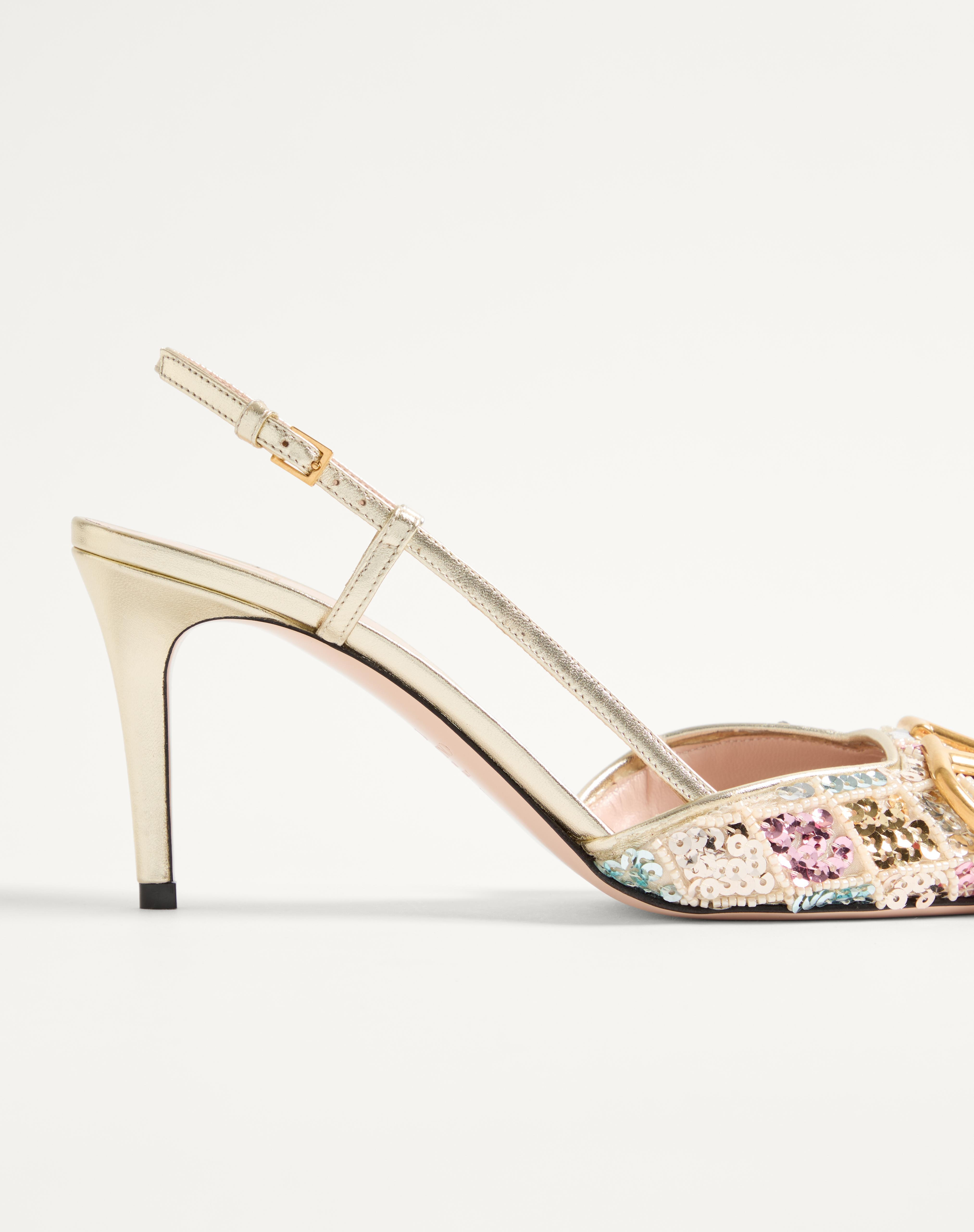 VLOGO SIGNATURE SLINGBACK DÉCOLLETÉ WITH RHOMBELLE EMBROIDERY 80 MM - 7