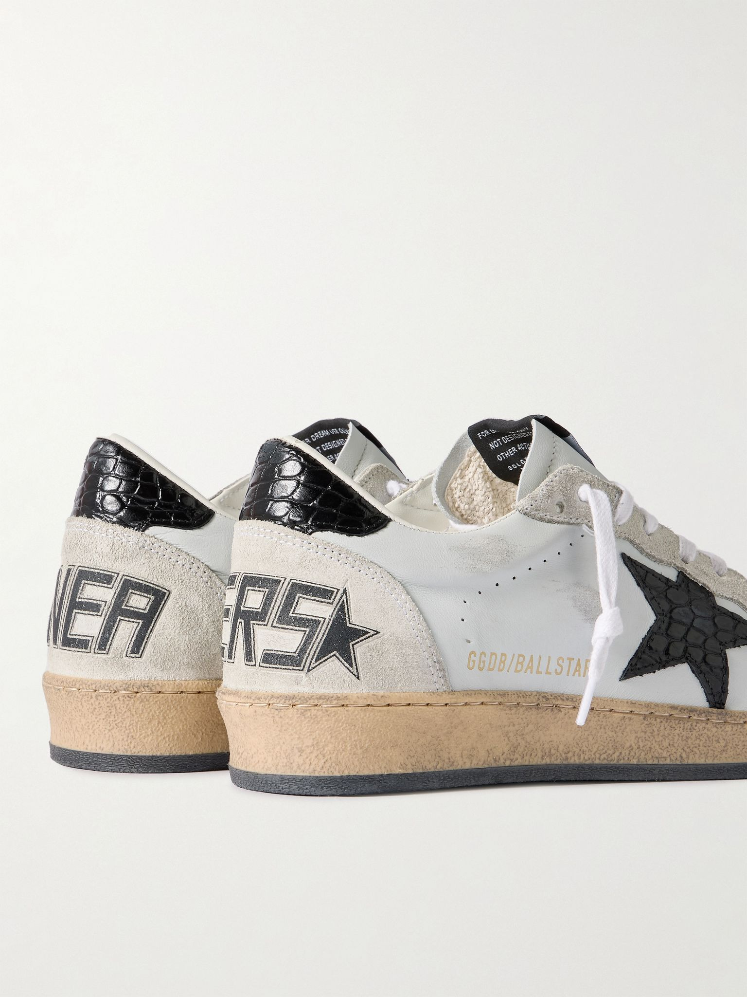 Ball Star Distressed Suede-Trimmed Leather Sneakers Gray - 5