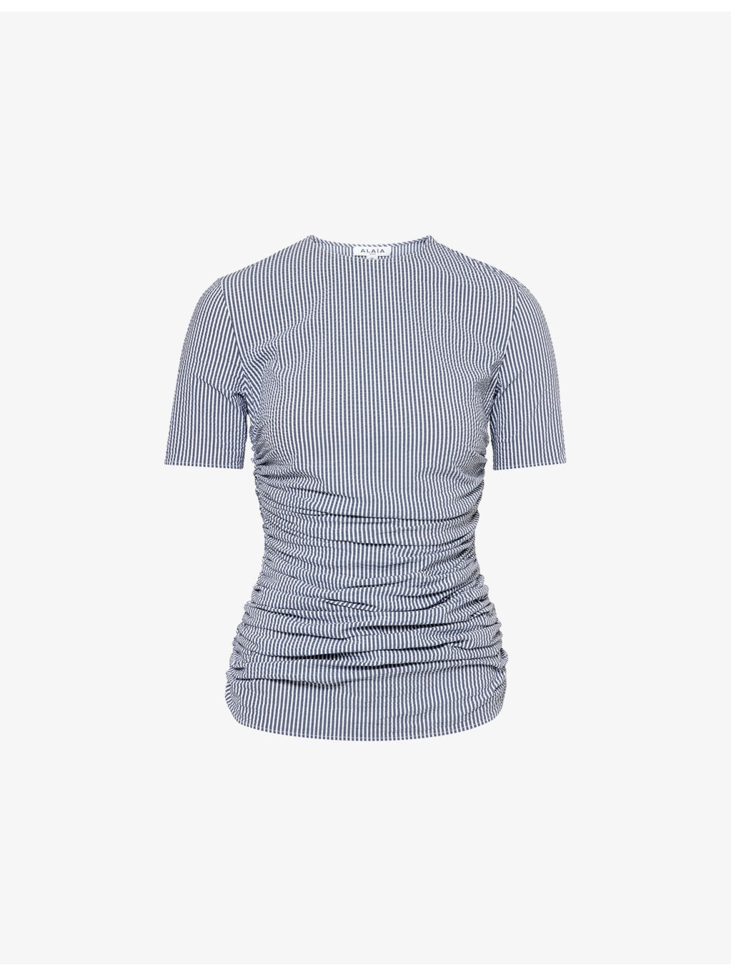 Pleated Striped Stretch-Woven T-Shirt - 1