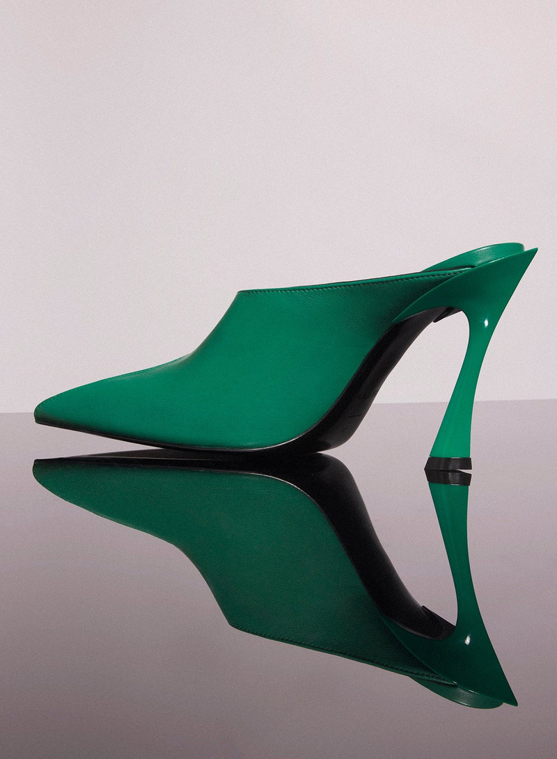 MUGLER jade green leather fang 95 cut-out mule outlook