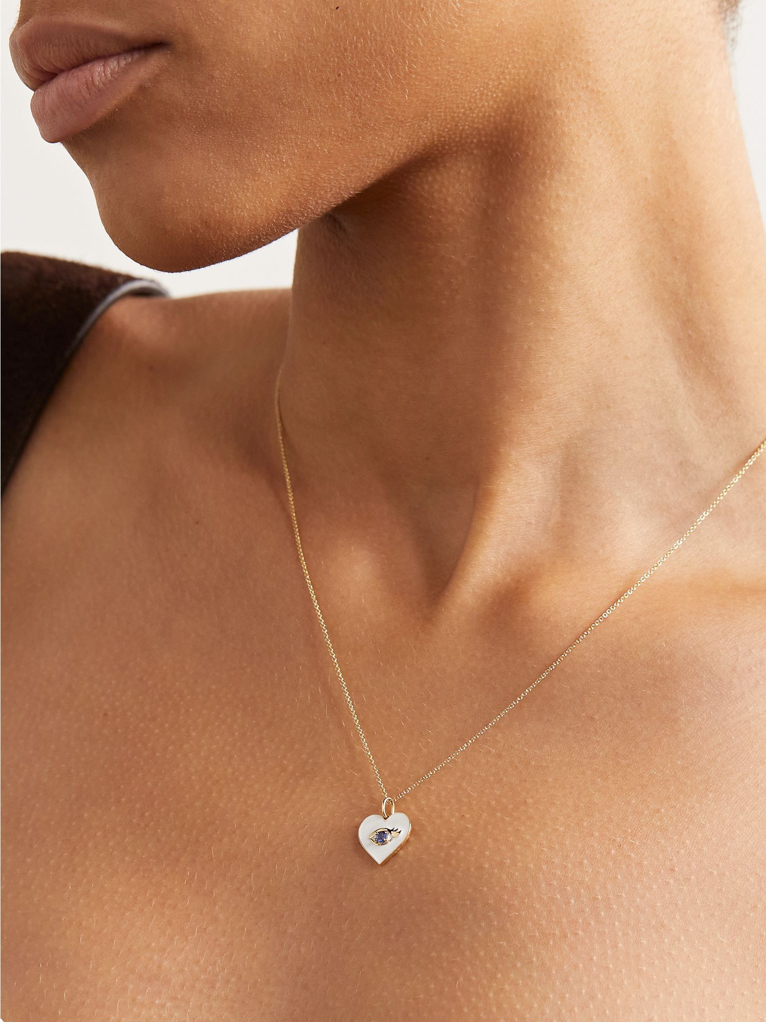 Chance Heart 14-karat gold, enamel and sapphire necklace Gold - 2