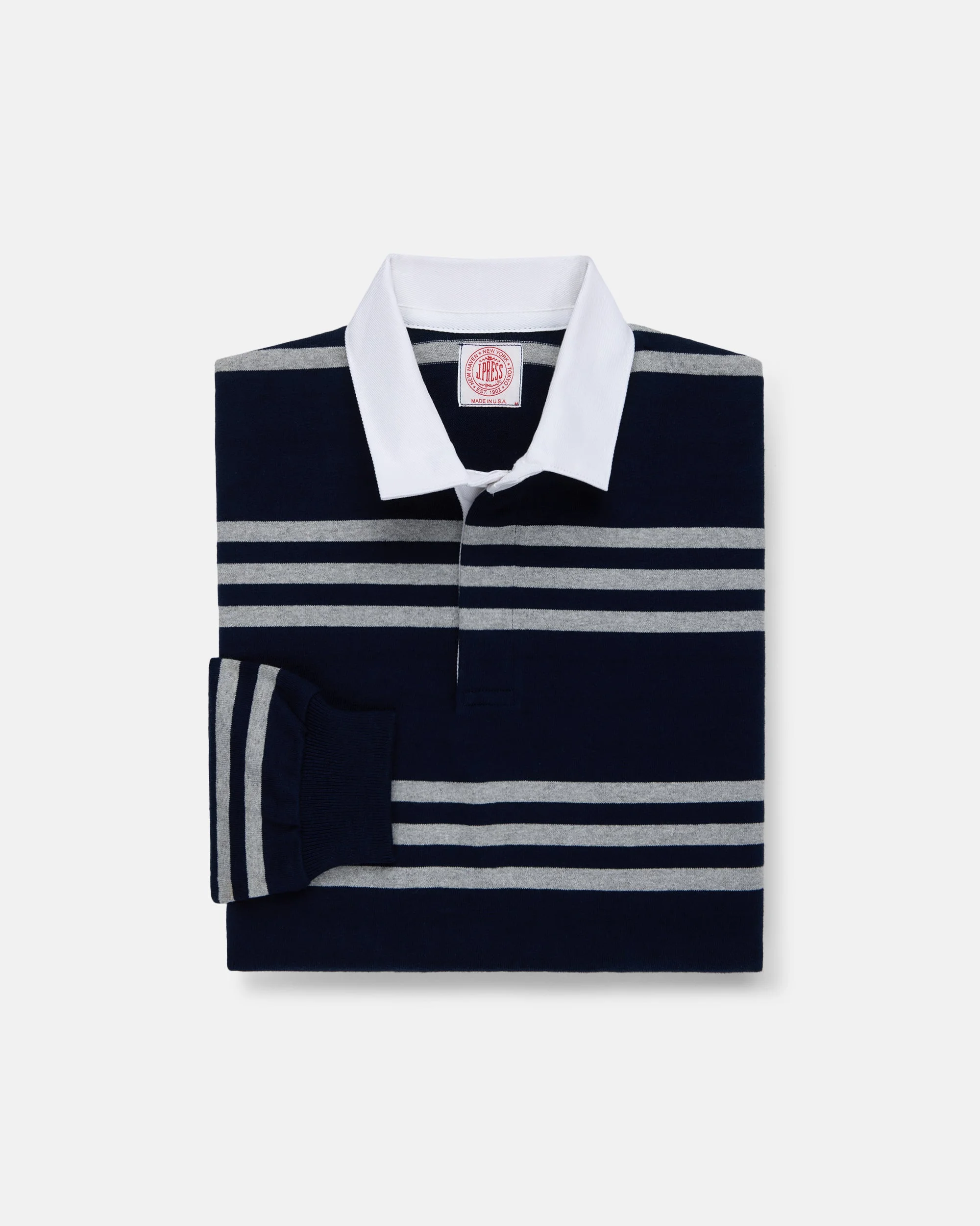MADE-IN-USA NAVY & GREY TRIPLE STRIPE COTTON RUGBY - 1