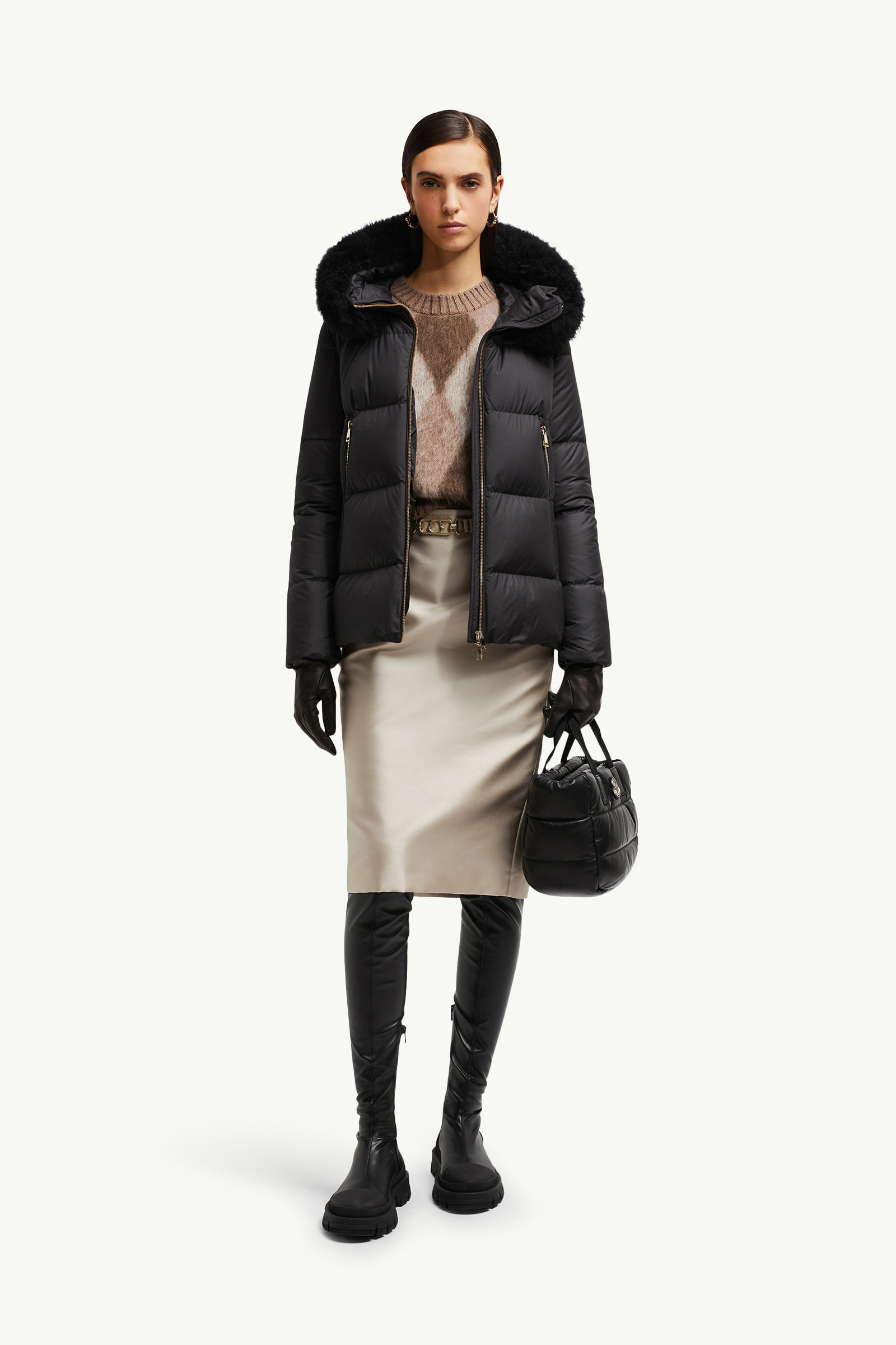Laichefur Hooded Shearling-Trimmed Short Down Jacket - 2