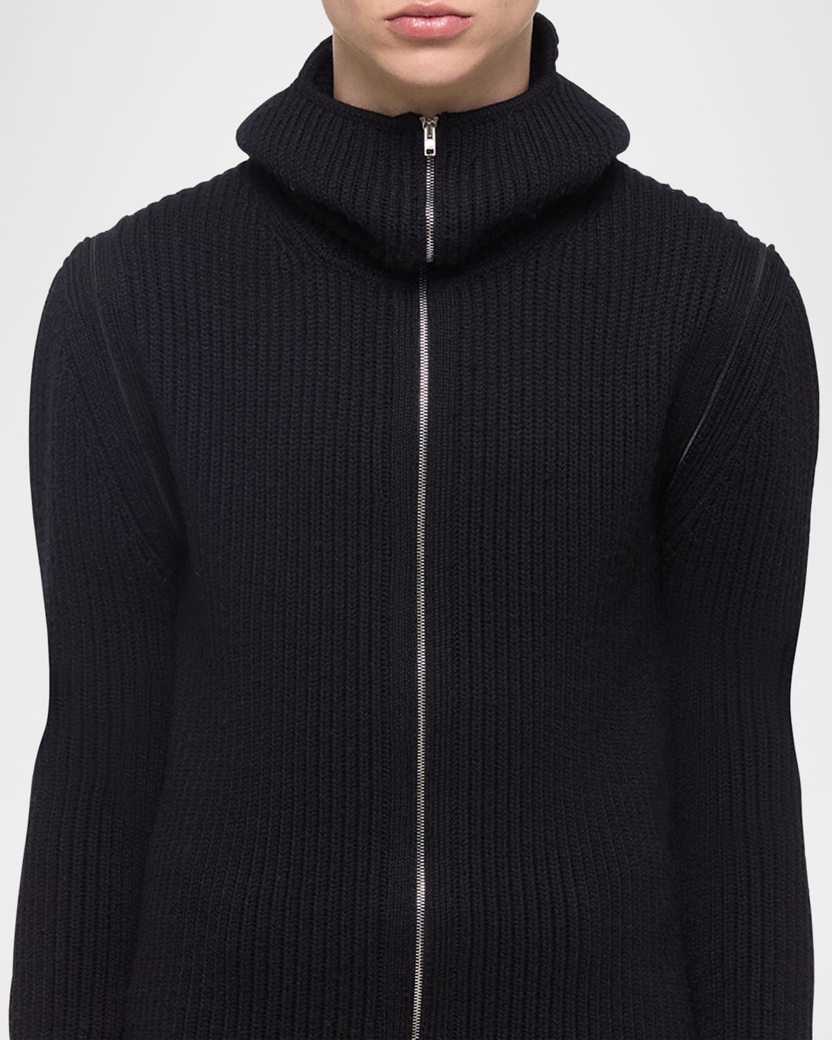 Men's Ribbed Zip-Shoulder Balaclava Sweater - 5